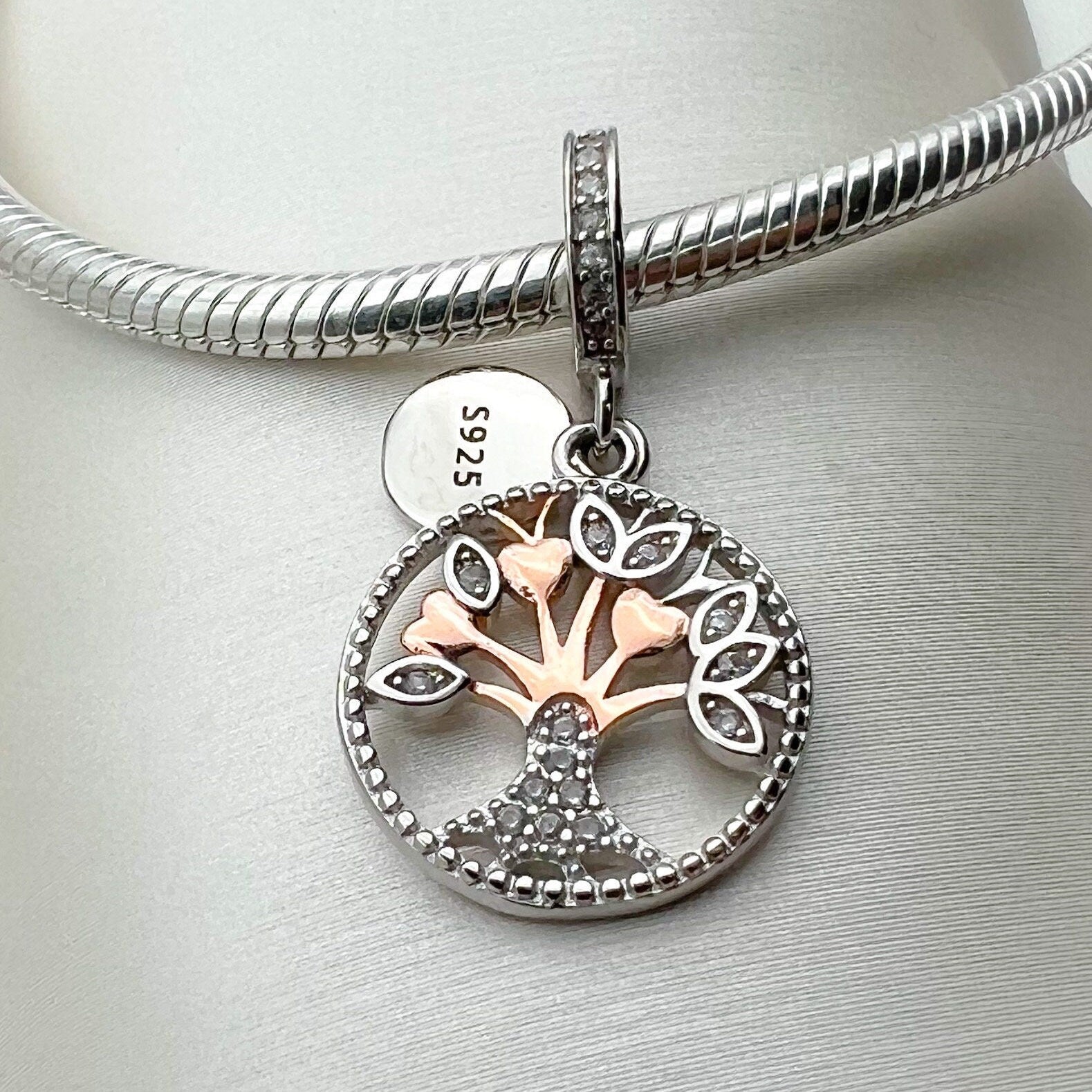 Tree of Life Charm in Sterling Silver and Gold with Zirconia for Pandora Bracelet