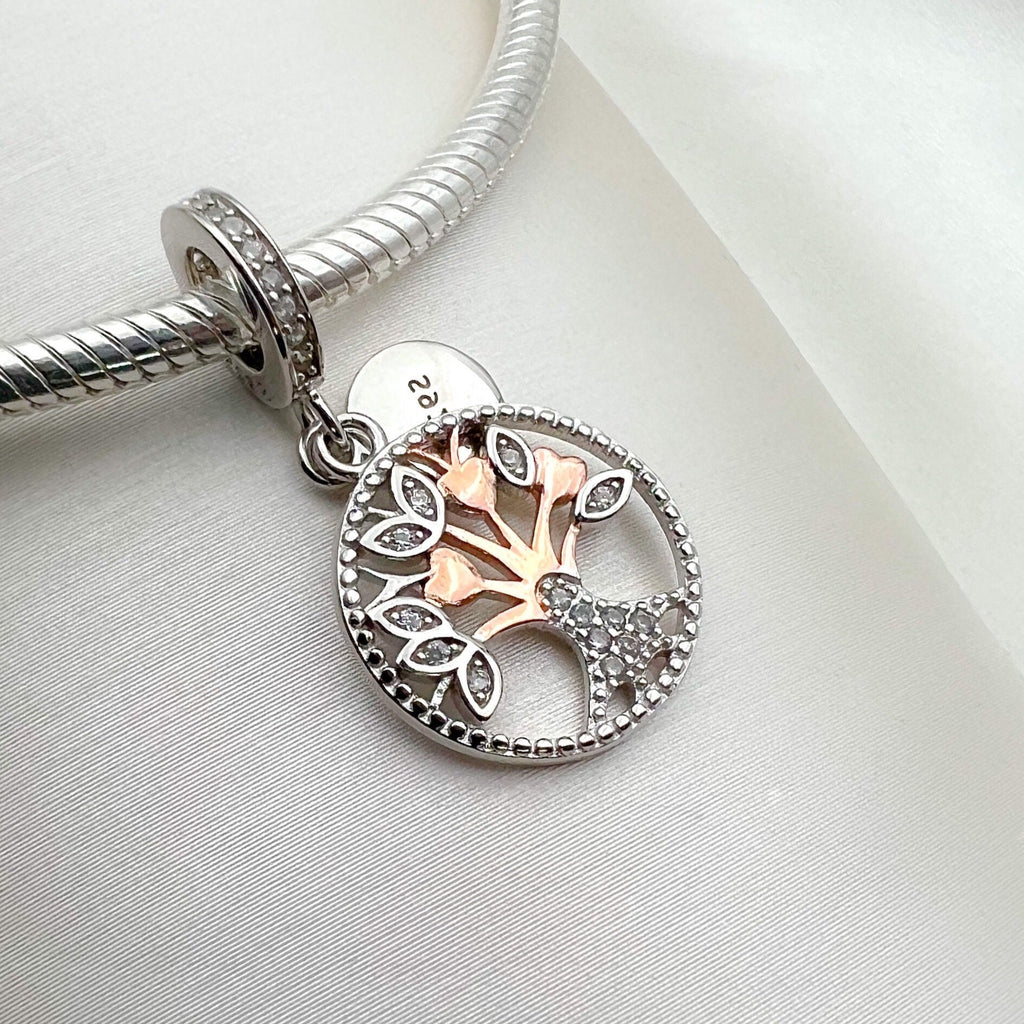 Tree of Life Charm in Sterling Silver and Gold with Zirconia for Pandora Bracelet