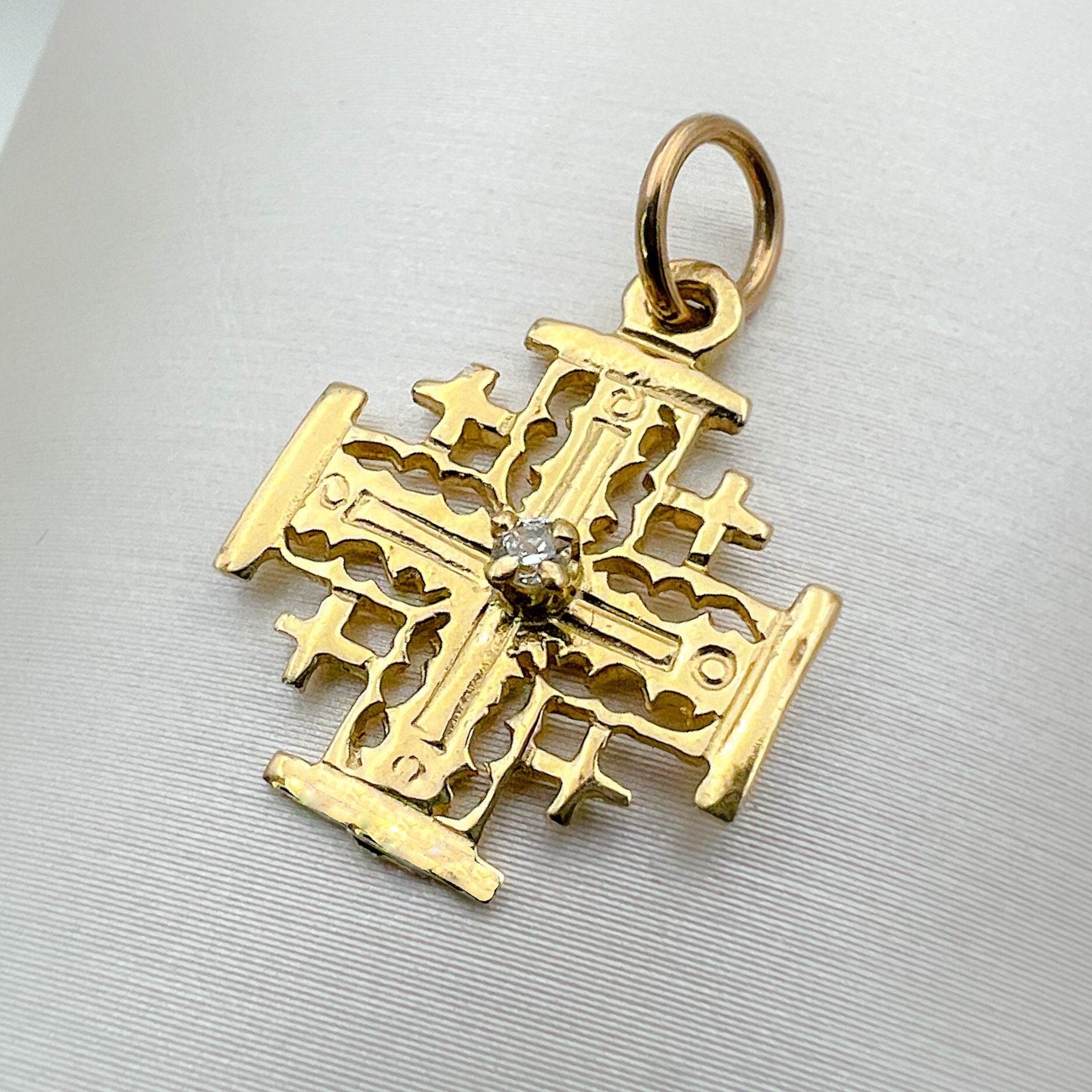 Sacred Jerusalem Cross Necklace - 14k Gold and Radiant Zirconia