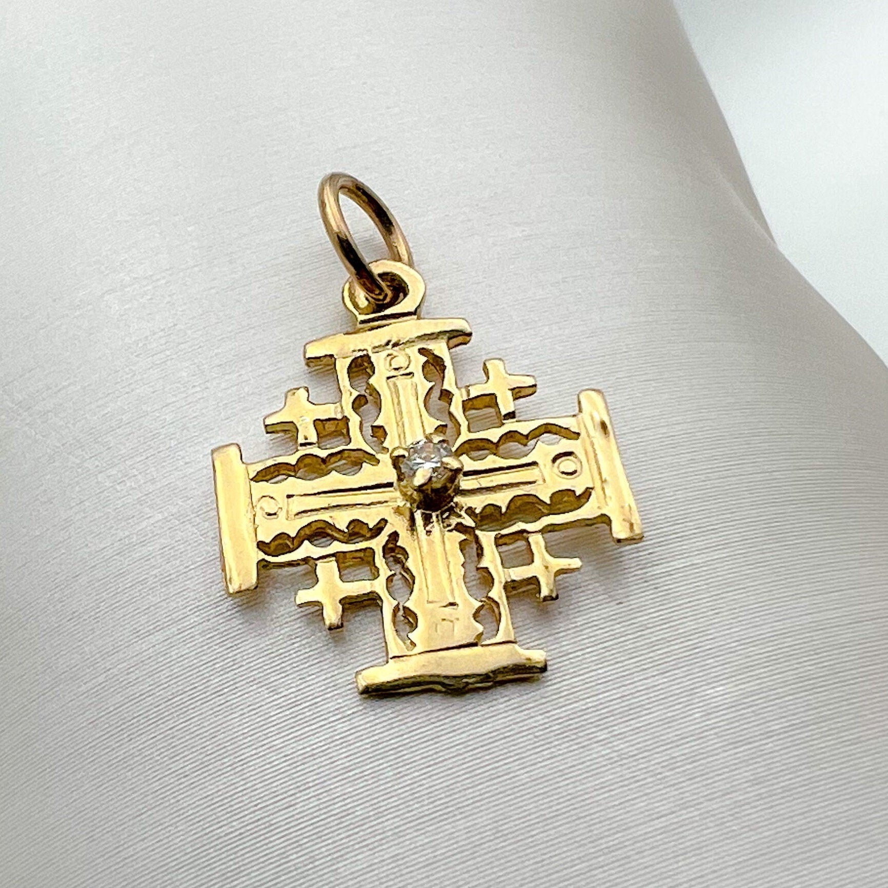 Sacred Jerusalem Cross Necklace - 14k Gold and Radiant Zirconia