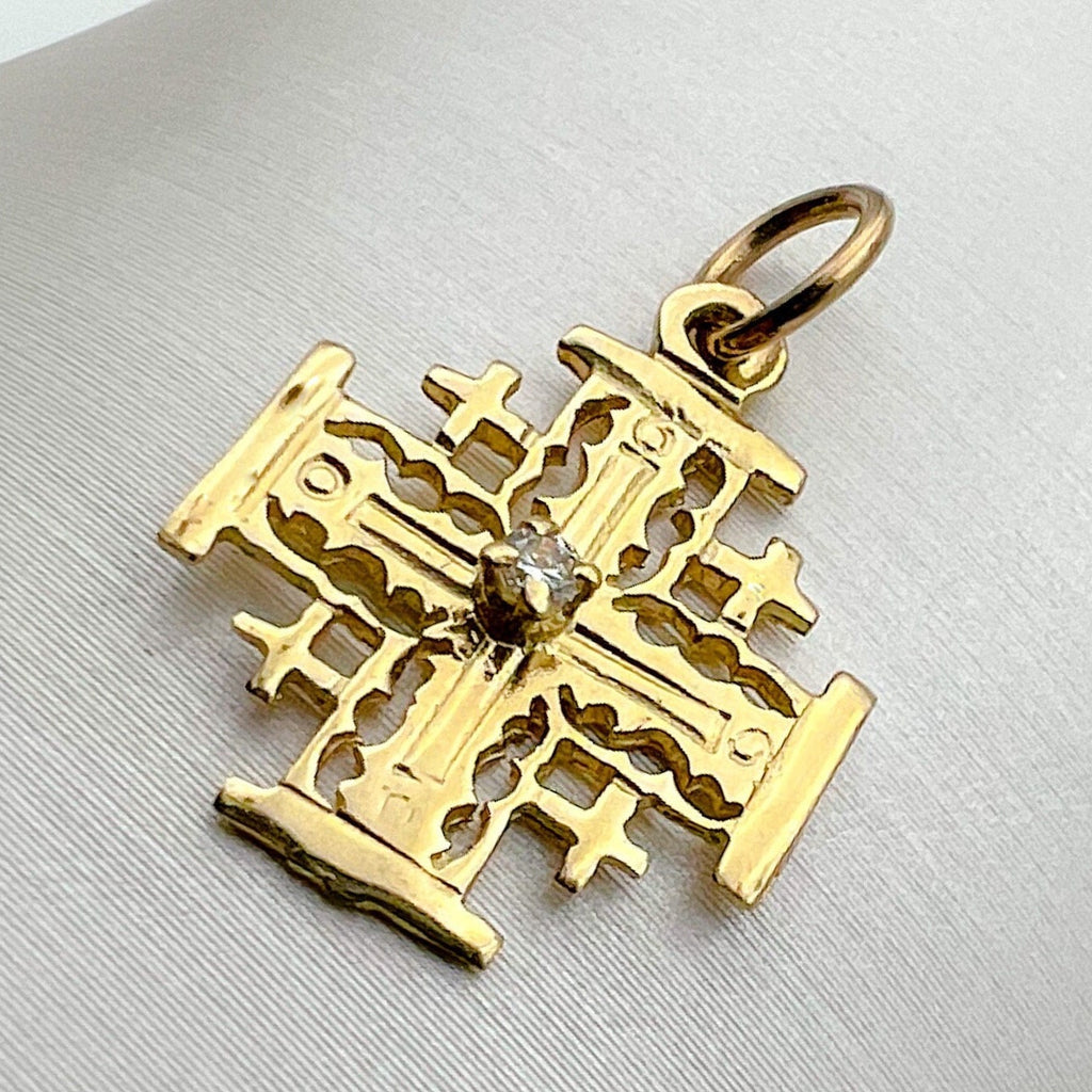 Sacred Jerusalem Cross Necklace - 14k Gold and Radiant Zirconia