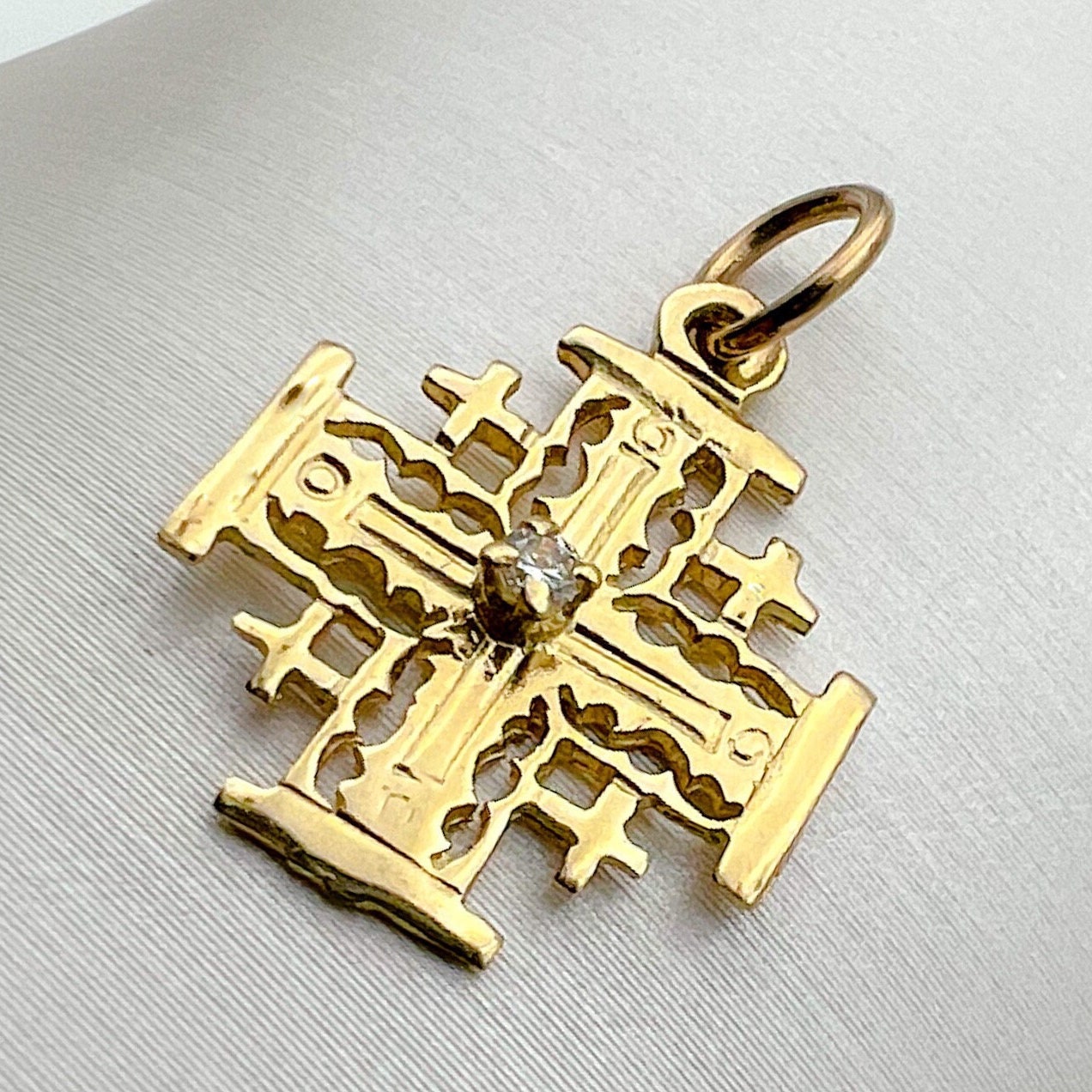Sacred Jerusalem Cross Necklace - 14k Gold and Radiant Zirconia