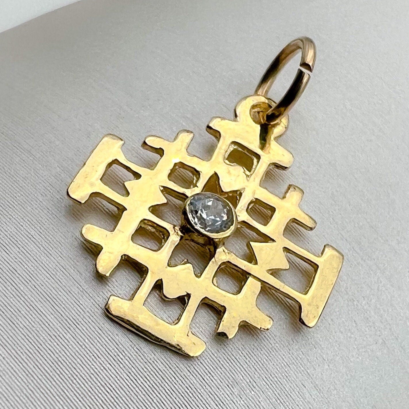 Sacred Jerusalem Cross in 14k Gold with Radiant Zirconia Stone