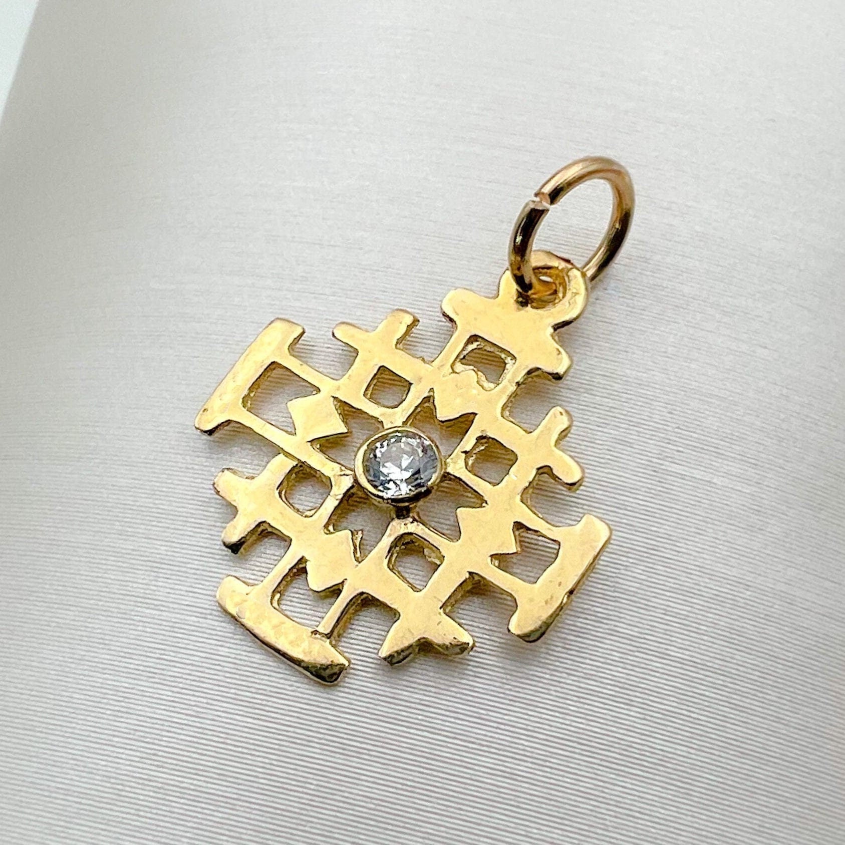 Sacred Jerusalem Cross in 14k Gold with Radiant Zirconia Stone