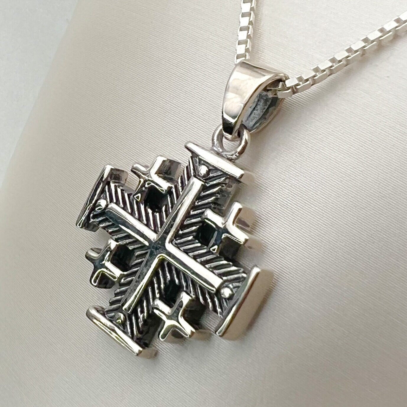 Jerusalem Cross Pendant in Sterling Silver with 925 Silver Chain