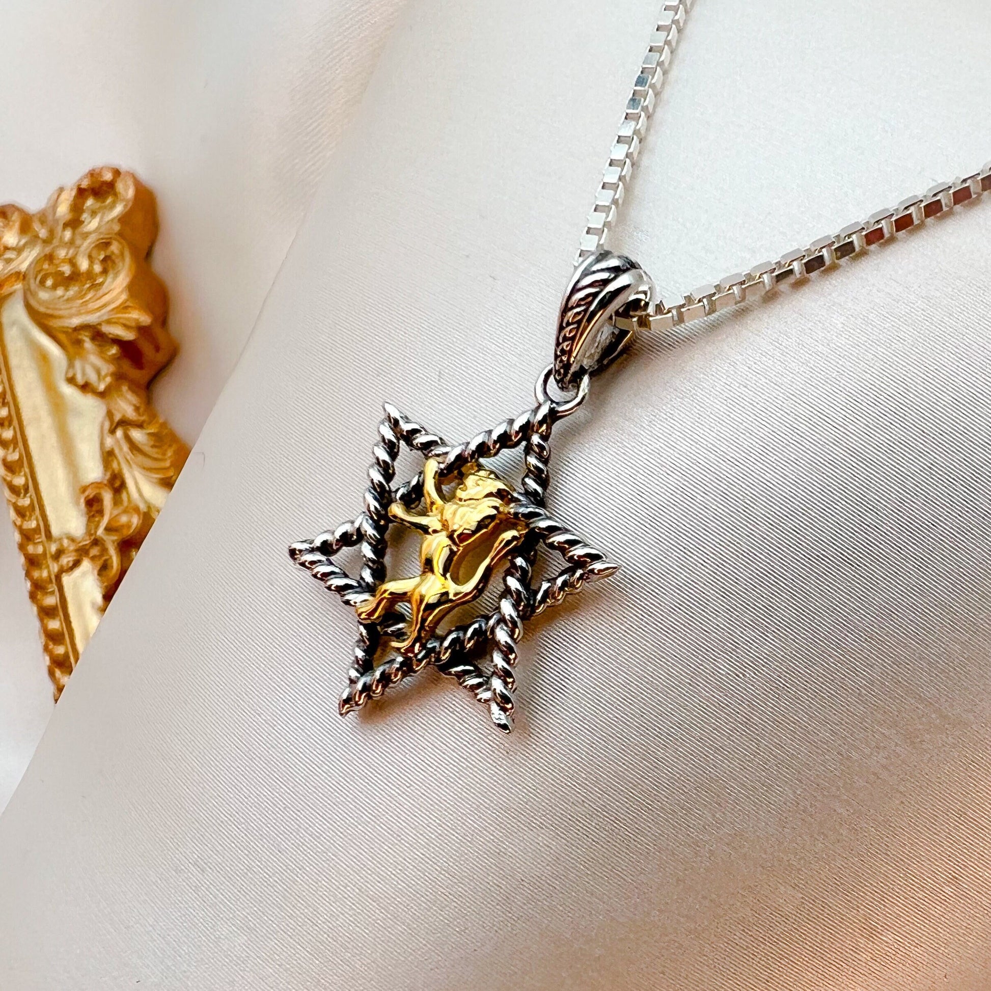 Regal Strength David Star with Lion of Judah in 14k Gold