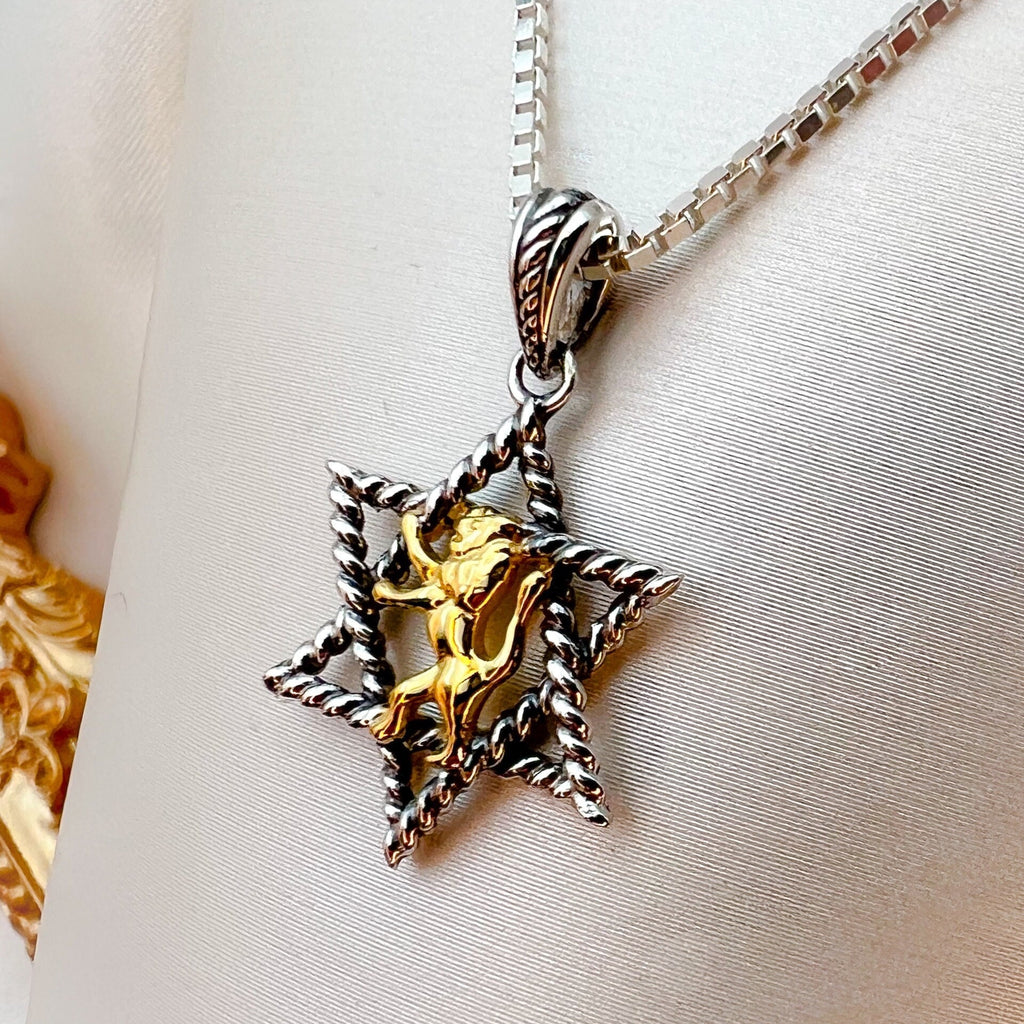 Regal Strength David Star with Lion of Judah in 14k Gold