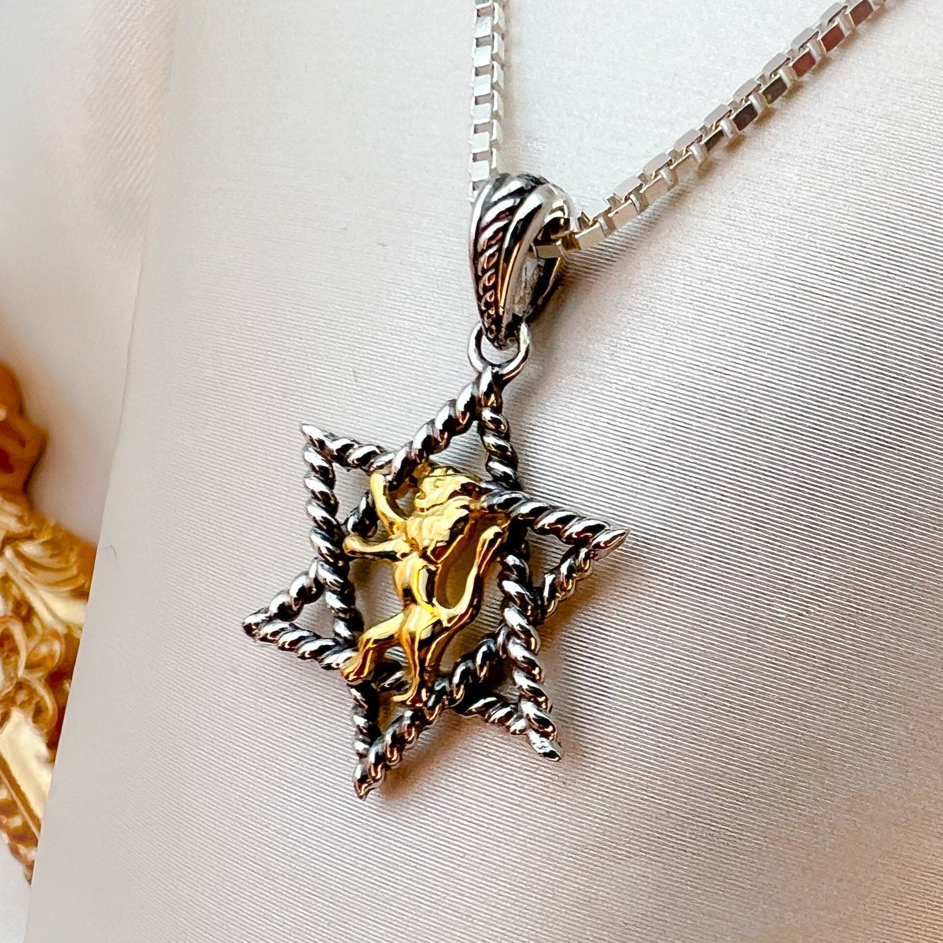 Regal Strength David Star with Lion of Judah in 14k Gold
