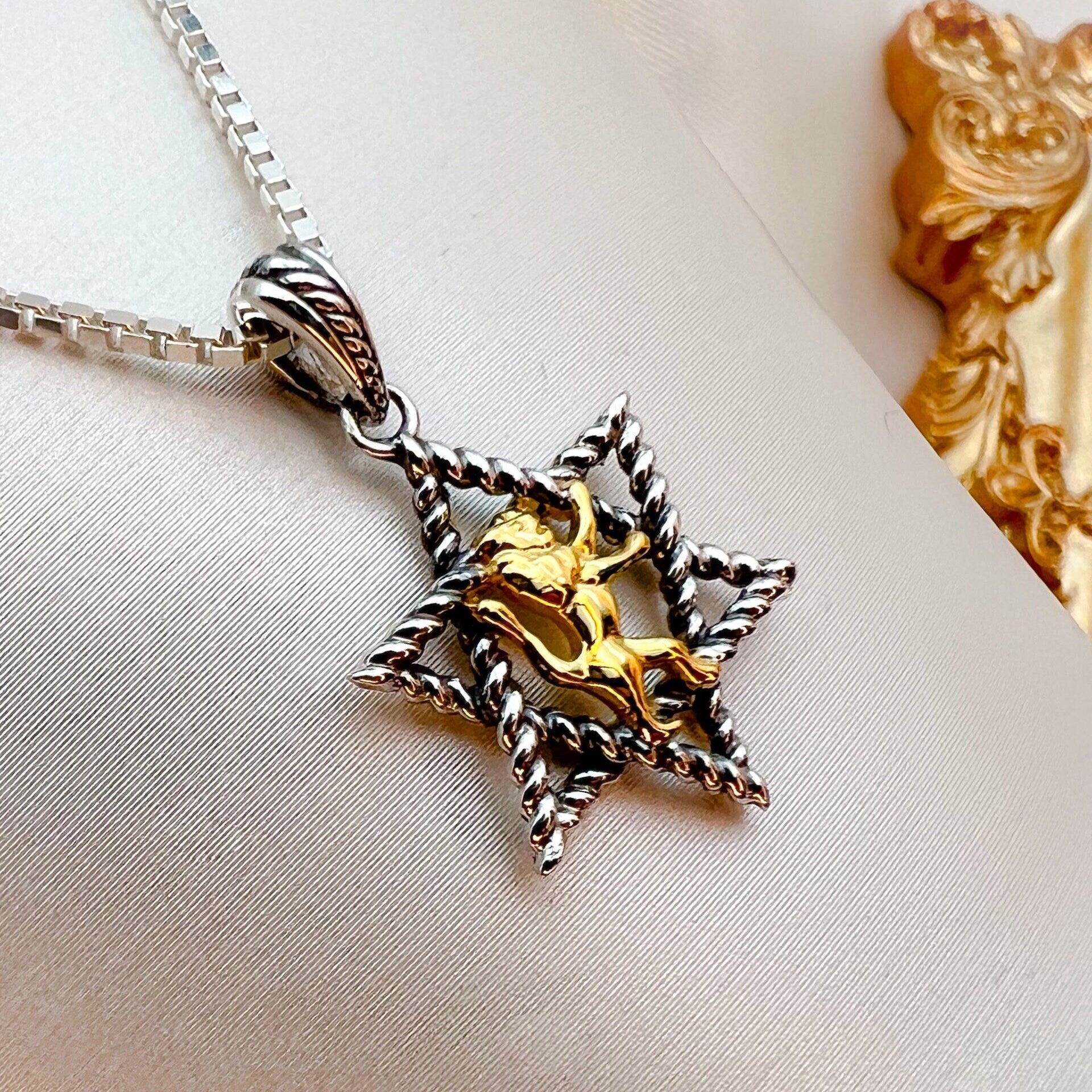Regal Strength David Star with Lion of Judah in 14k Gold