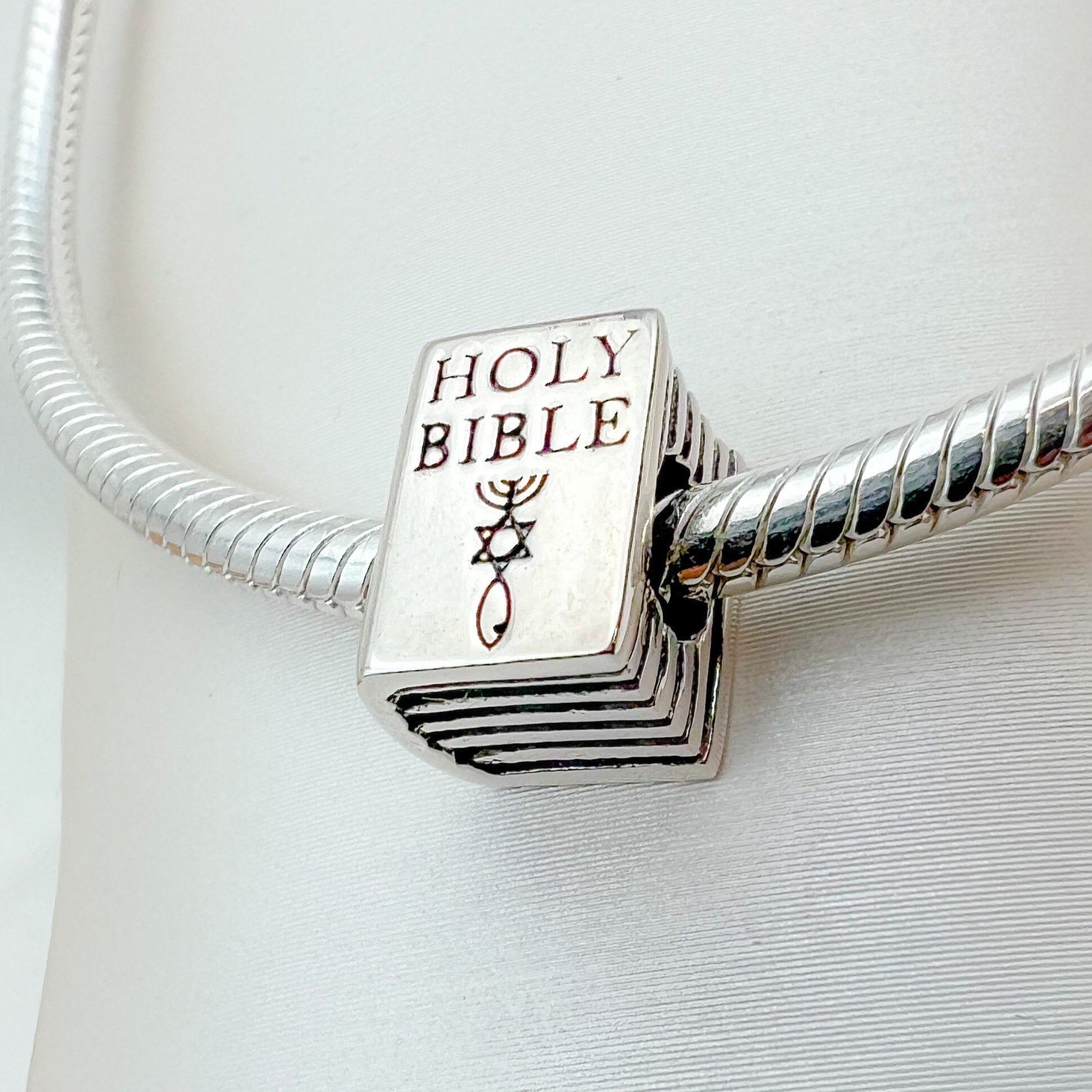 Holy Bible Charm with Grafted In Messianic Symbol - Silver 925, Perfect for Pandora Bracelets