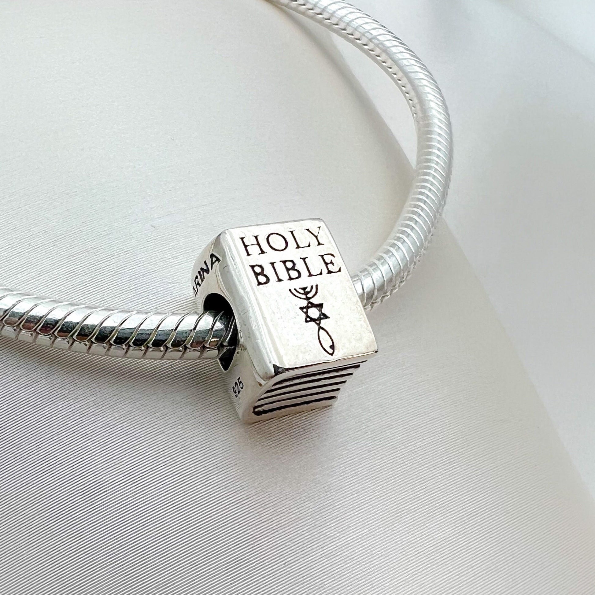 Holy Bible Charm with Grafted In Messianic Symbol - Silver 925, Perfect for Pandora Bracelets