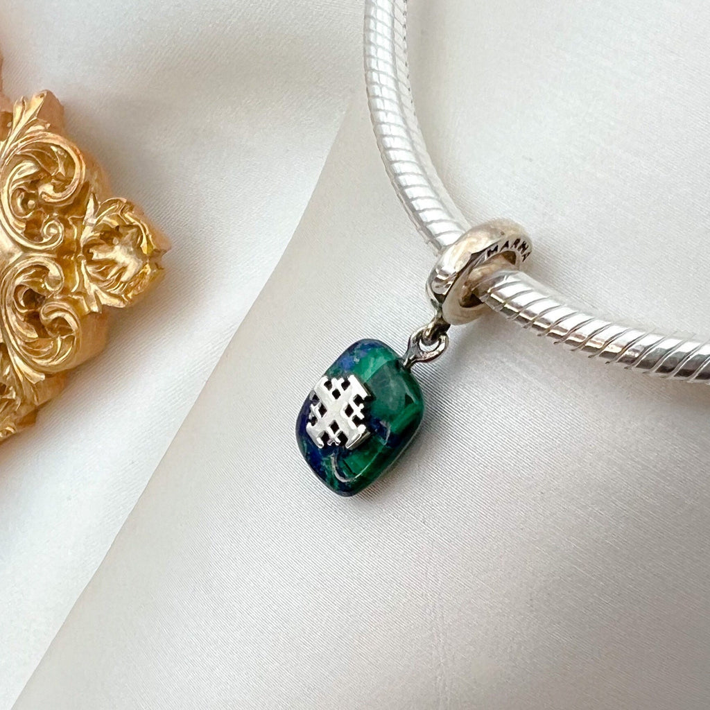 Jerusalem Cross Charm with Eilat Stone in Silver 925 for Pandora Bracelet