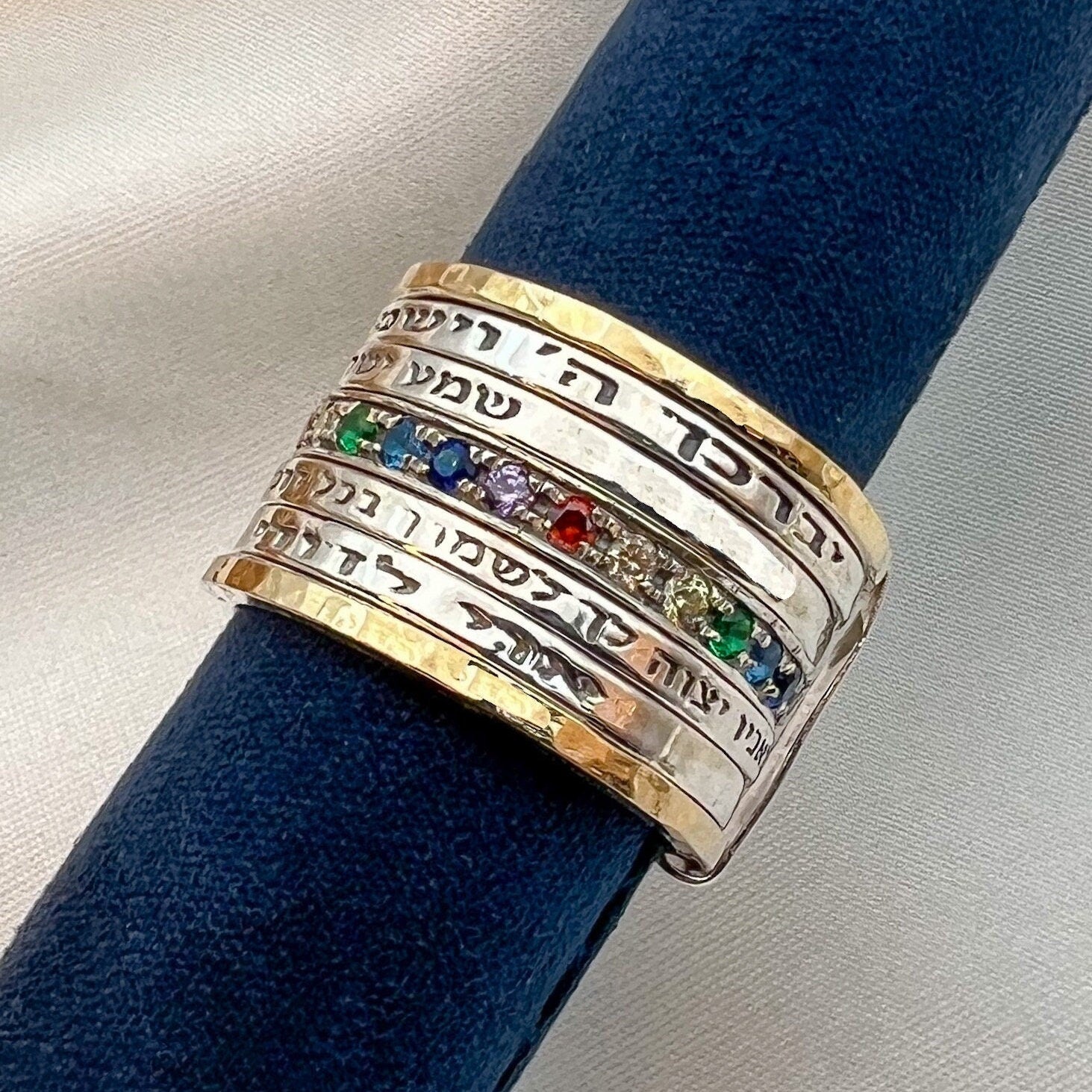 Divine Sacred Blessings Ring Handcrafted with Hoshen Stones, 14k Gold, and Silver 925