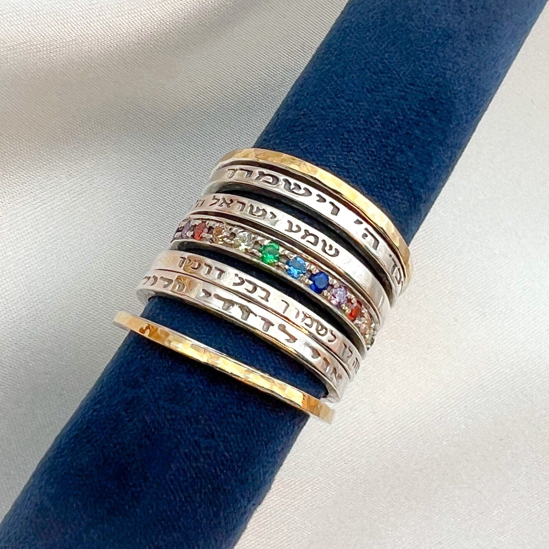 Divine Sacred Blessings Ring Handcrafted with Hoshen Stones, 14k Gold, and Silver 925
