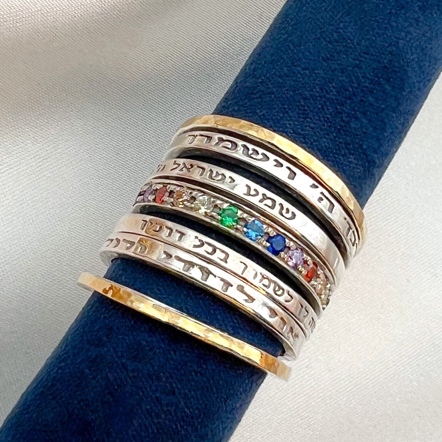 Divine Sacred Blessings Ring Handcrafted with Hoshen Stones, 14k Gold, and Silver 925