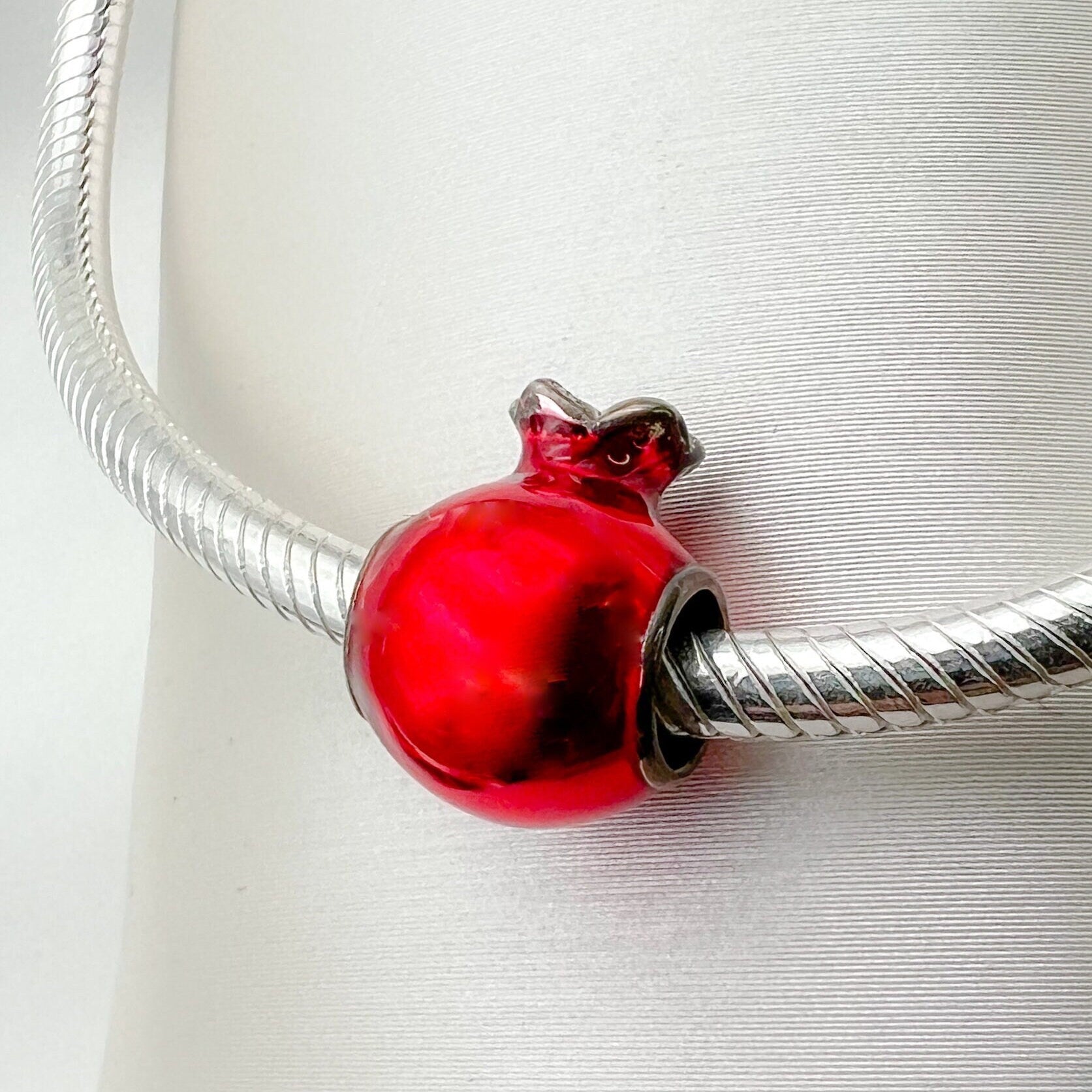 Pomegranate Elegance Silver Enamel Charm for Pandora Bracelets