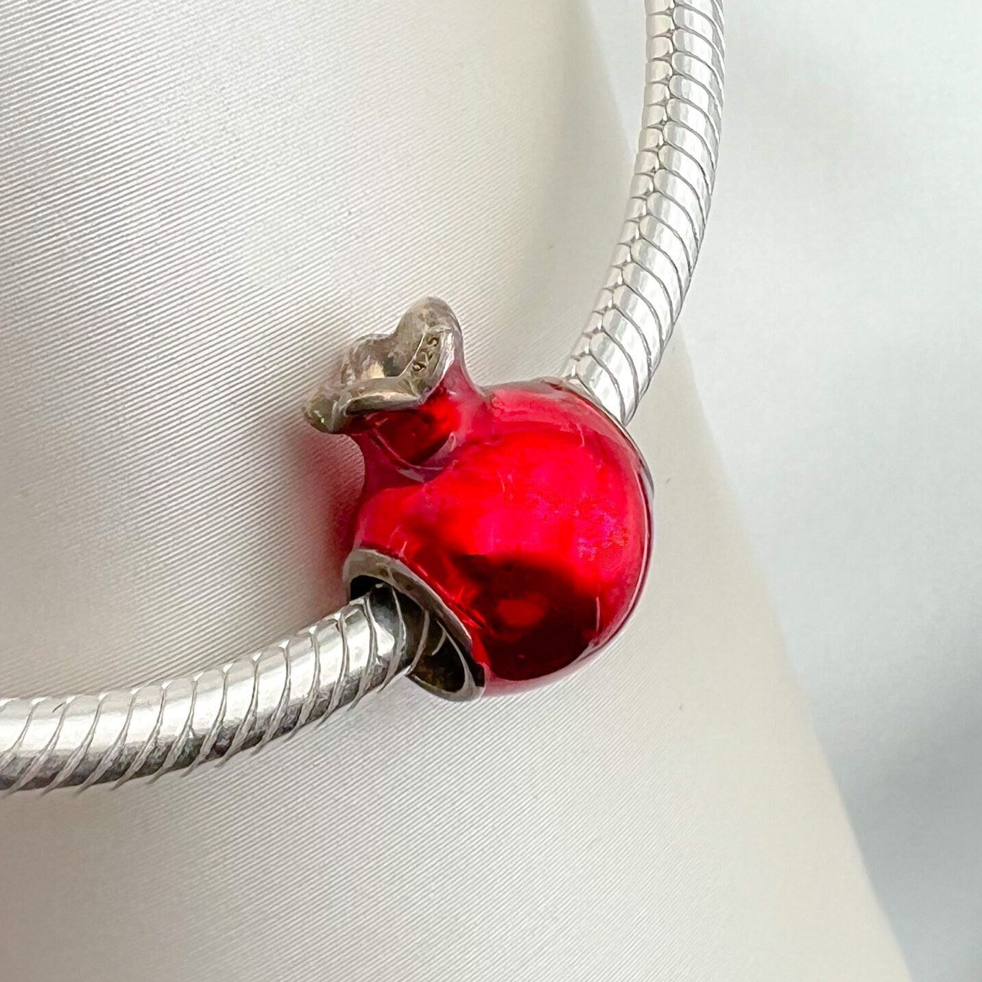 Pomegranate Elegance Silver Enamel Charm for Pandora Bracelets