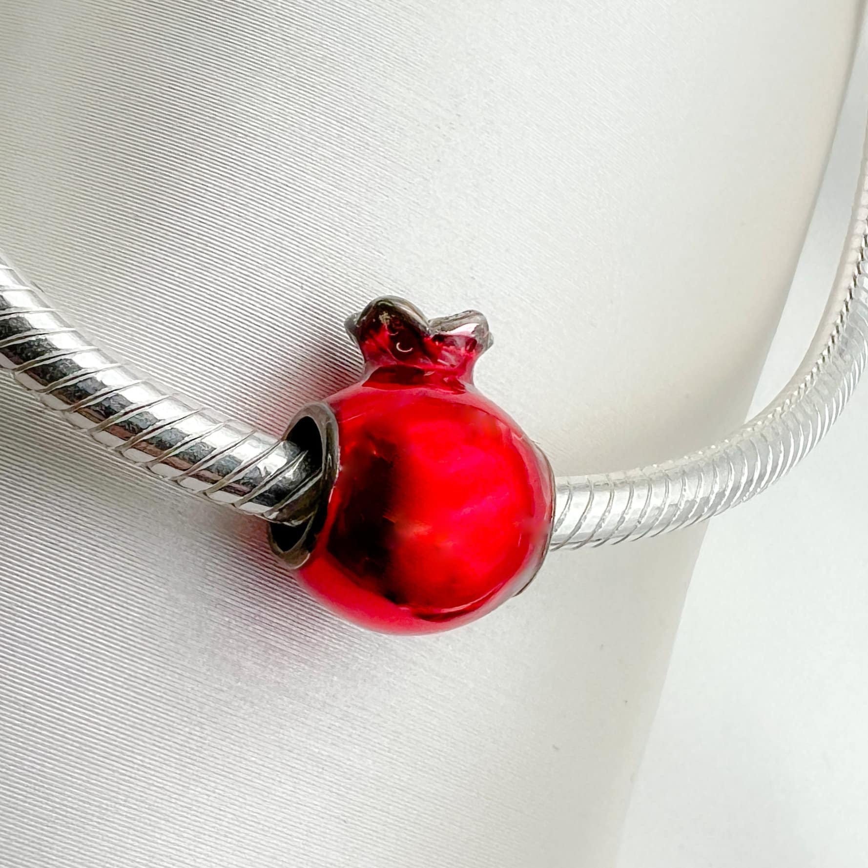 Pomegranate Elegance Silver Enamel Charm for Pandora Bracelets