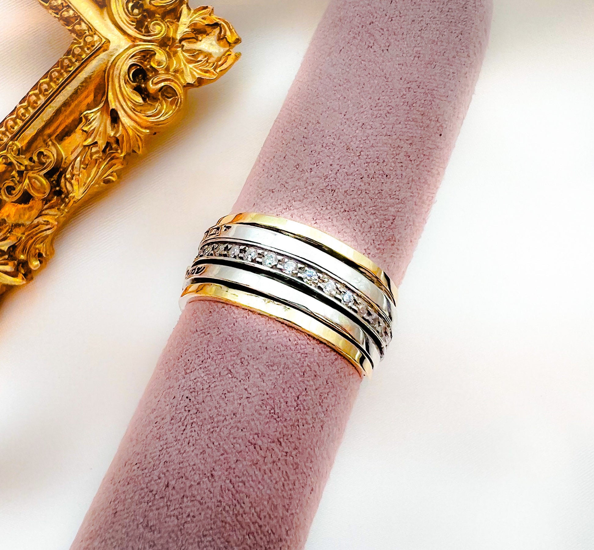 Sacred Hamsa Ring with Shema Israel Blessing and Blue Sapphire