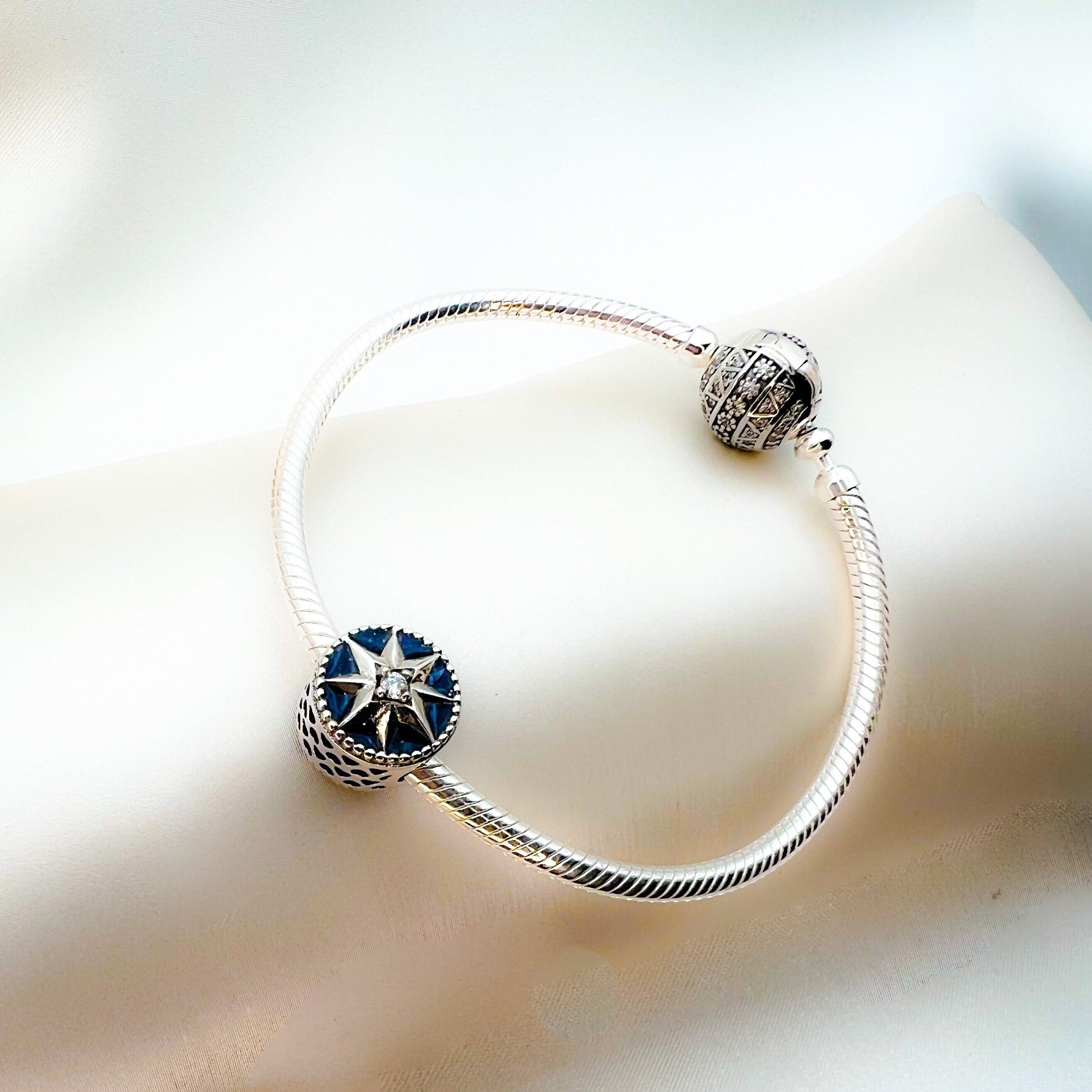 Blue Enamel Star of Bethlehem Charm in Silver 925 with Zircon Accents - Suits Pandora Bracelets
