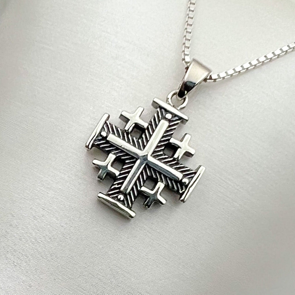 Jerusalem Cross Pendant in Sterling Silver with 925 Silver Chain