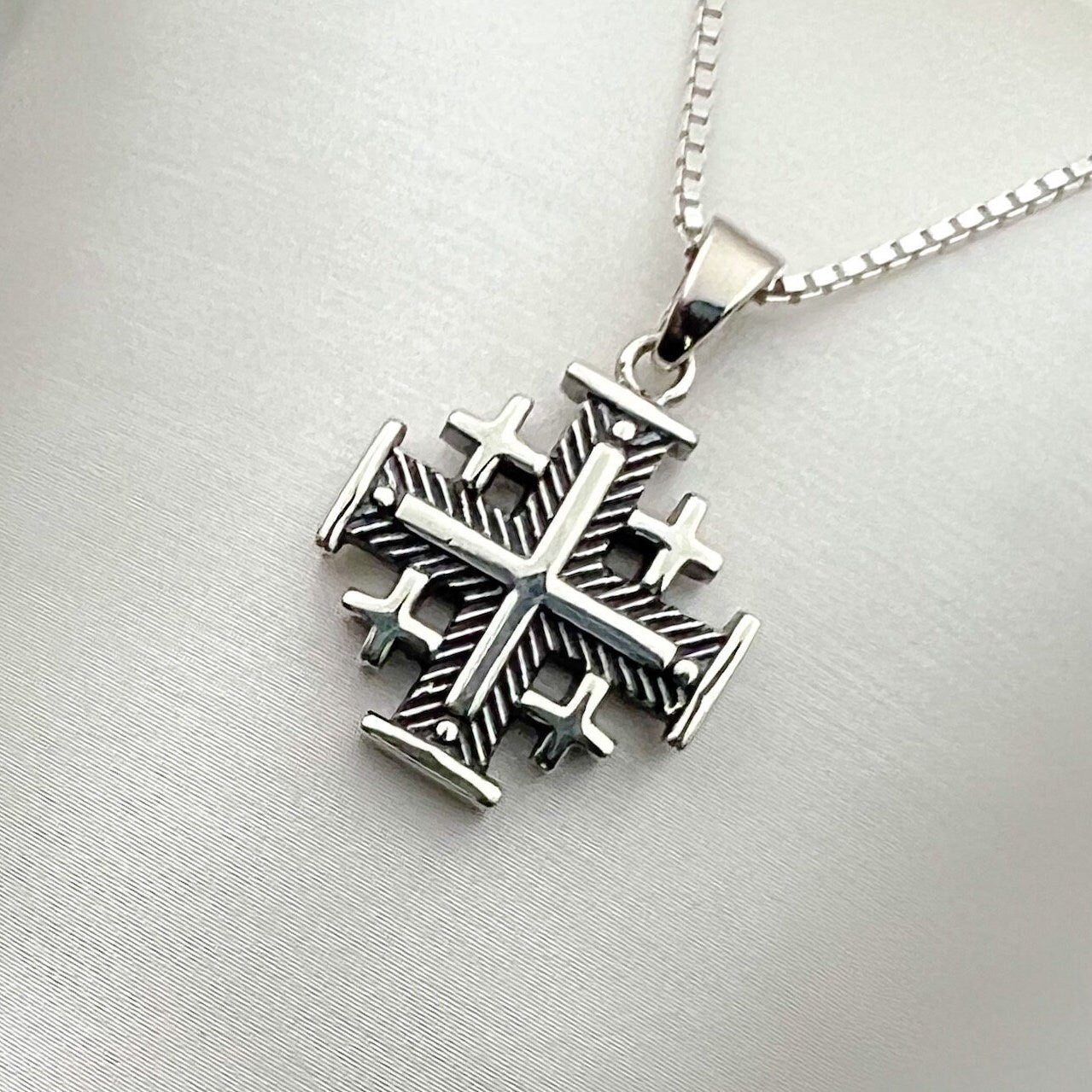 Jerusalem Cross Pendant in Sterling Silver with 925 Silver Chain