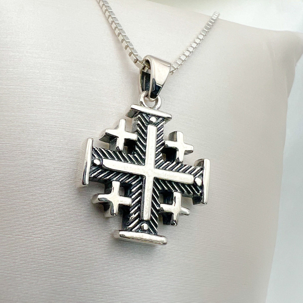 Jerusalem Cross Pendant in Sterling Silver with 925 Silver Chain