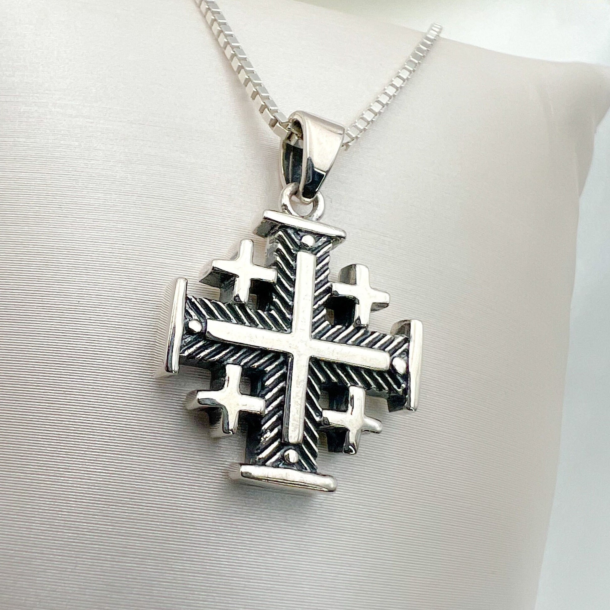 Jerusalem Cross Pendant in Sterling Silver with 925 Silver Chain