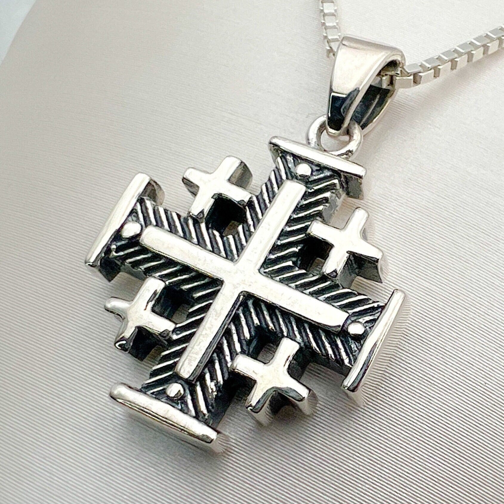 Jerusalem Cross Pendant in Sterling Silver with 925 Silver Chain