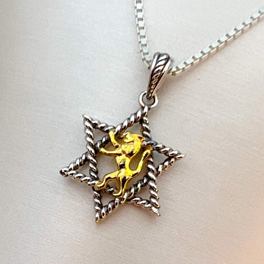 Regal Strength David Star with Lion of Judah in 14k Gold