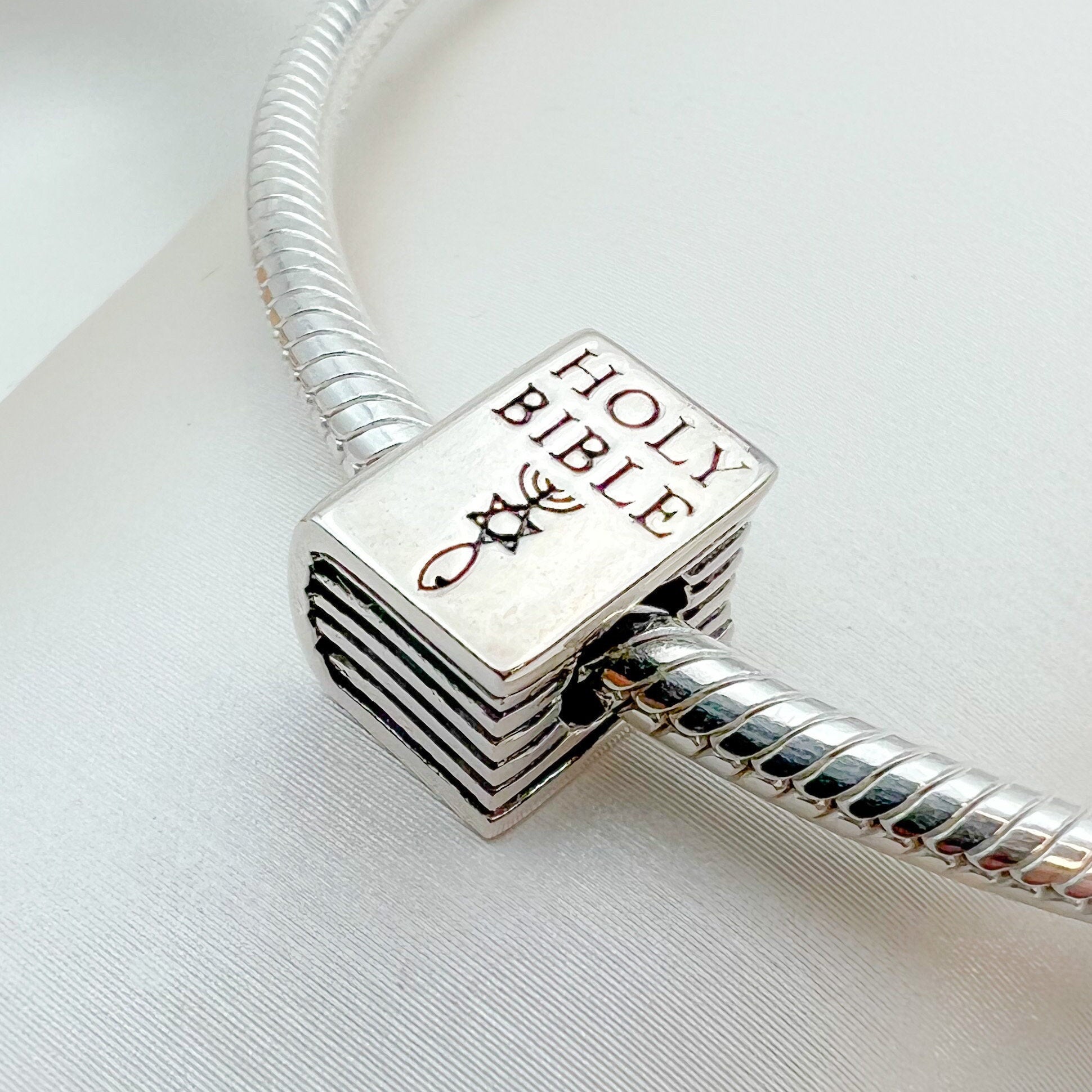 Holy Bible Charm with Grafted In Messianic Symbol - Silver 925, Perfect for Pandora Bracelets