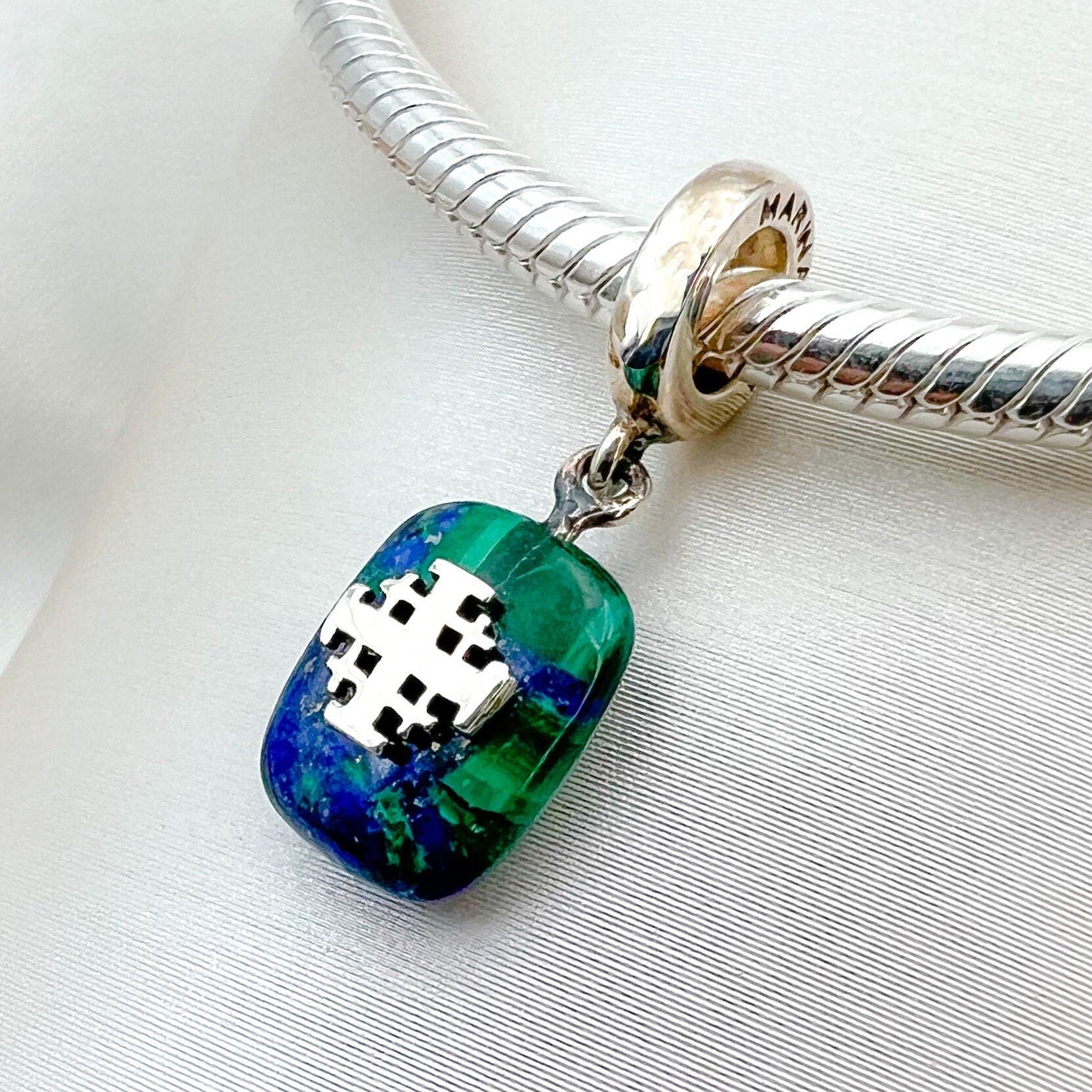 Jerusalem Cross Charm with Eilat Stone in Silver 925 for Pandora Bracelet