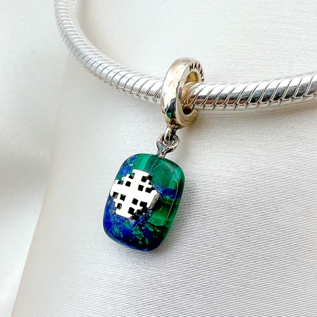 Jerusalem Cross Charm with Eilat Stone in Silver 925 for Pandora Bracelet