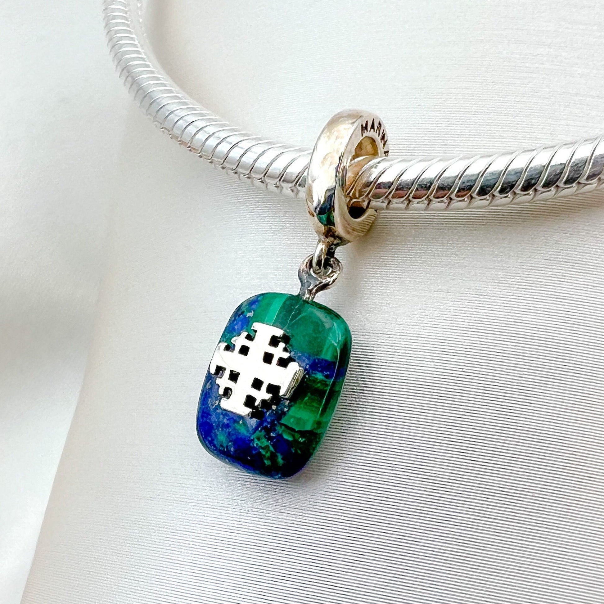 Jerusalem Cross Charm with Eilat Stone in Silver 925 for Pandora Bracelet