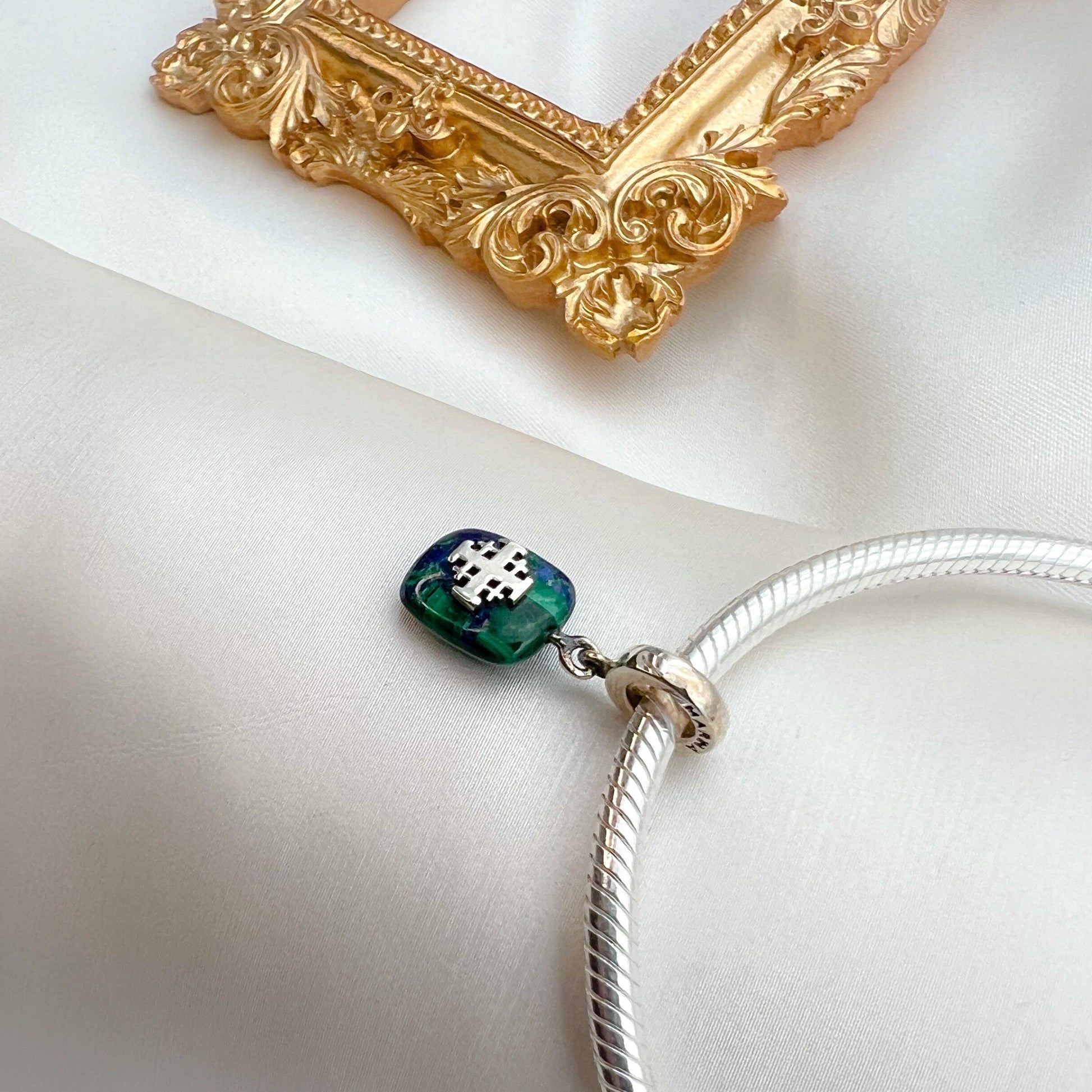 Jerusalem Cross Charm with Eilat Stone in Silver 925 for Pandora Bracelet