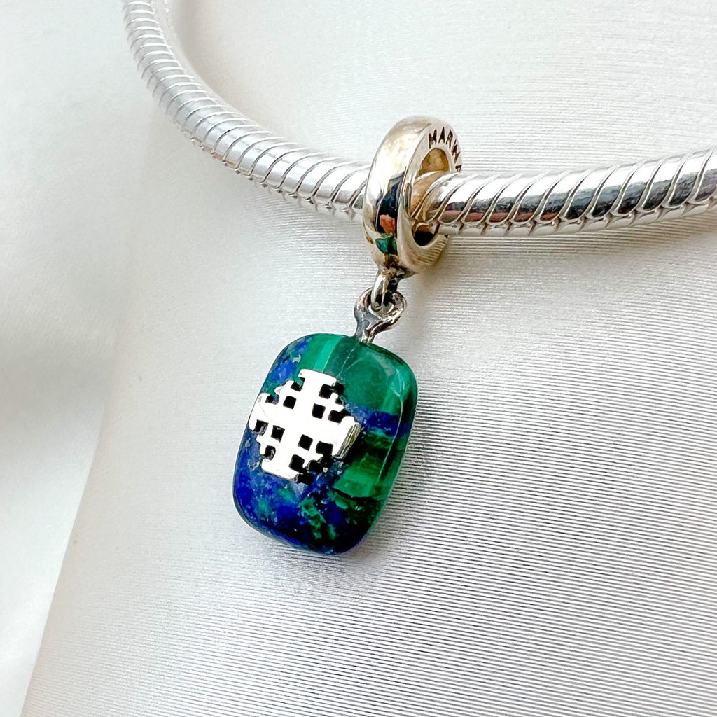Jerusalem Cross Charm with Eilat Stone in Silver 925 for Pandora Bracelet