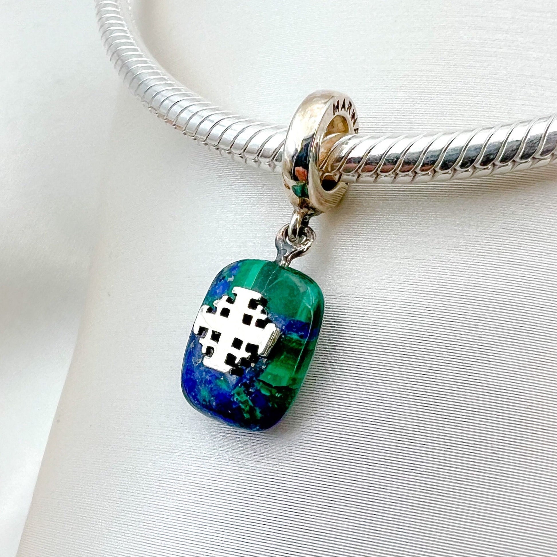 Jerusalem Cross Charm with Eilat Stone in Silver 925 for Pandora Bracelet