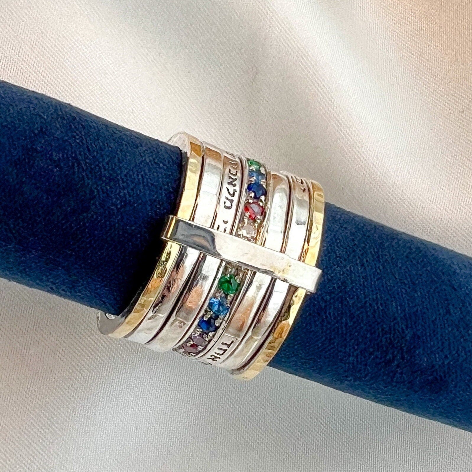 Divine Sacred Blessings Ring Handcrafted with Hoshen Stones, 14k Gold, and Silver 925