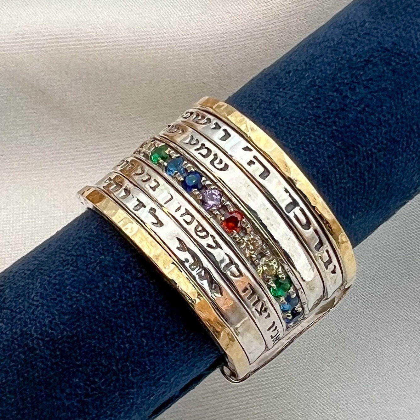 Divine Sacred Blessings Ring Handcrafted with Hoshen Stones, 14k Gold, and Silver 925
