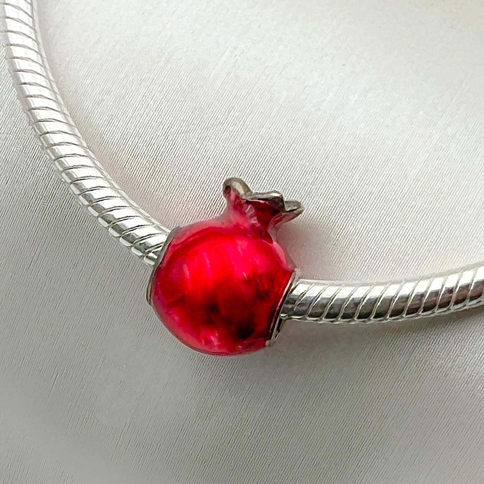 Pomegranate Elegance Silver Enamel Charm for Pandora Bracelets