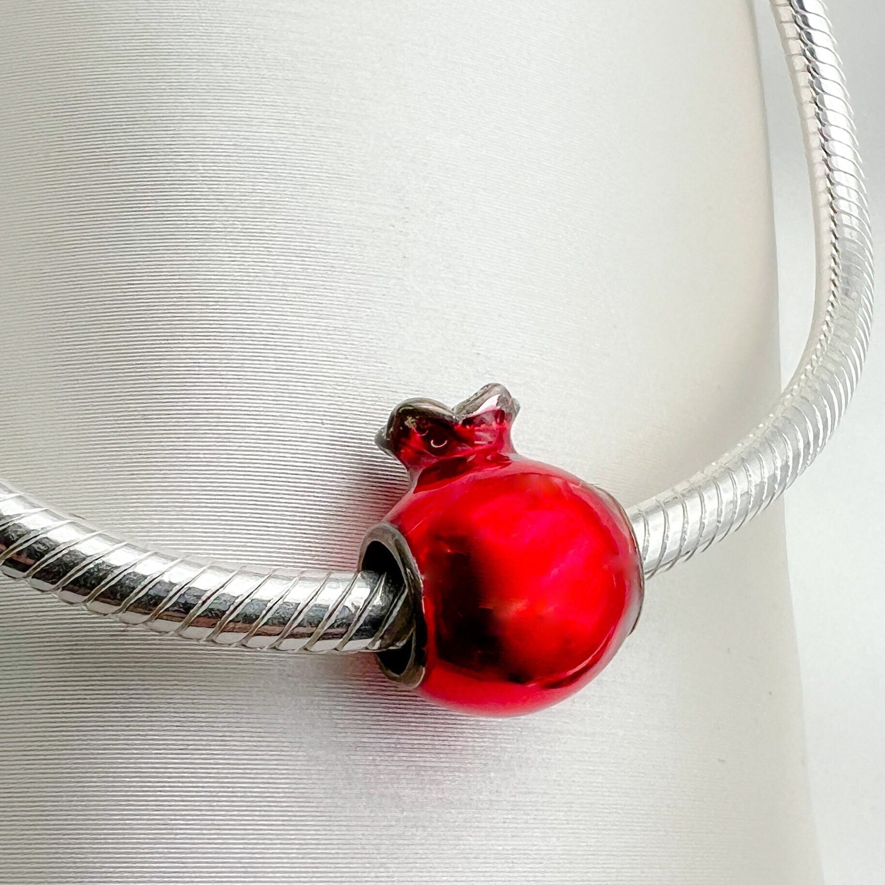 Pomegranate Elegance Silver Enamel Charm for Pandora Bracelets