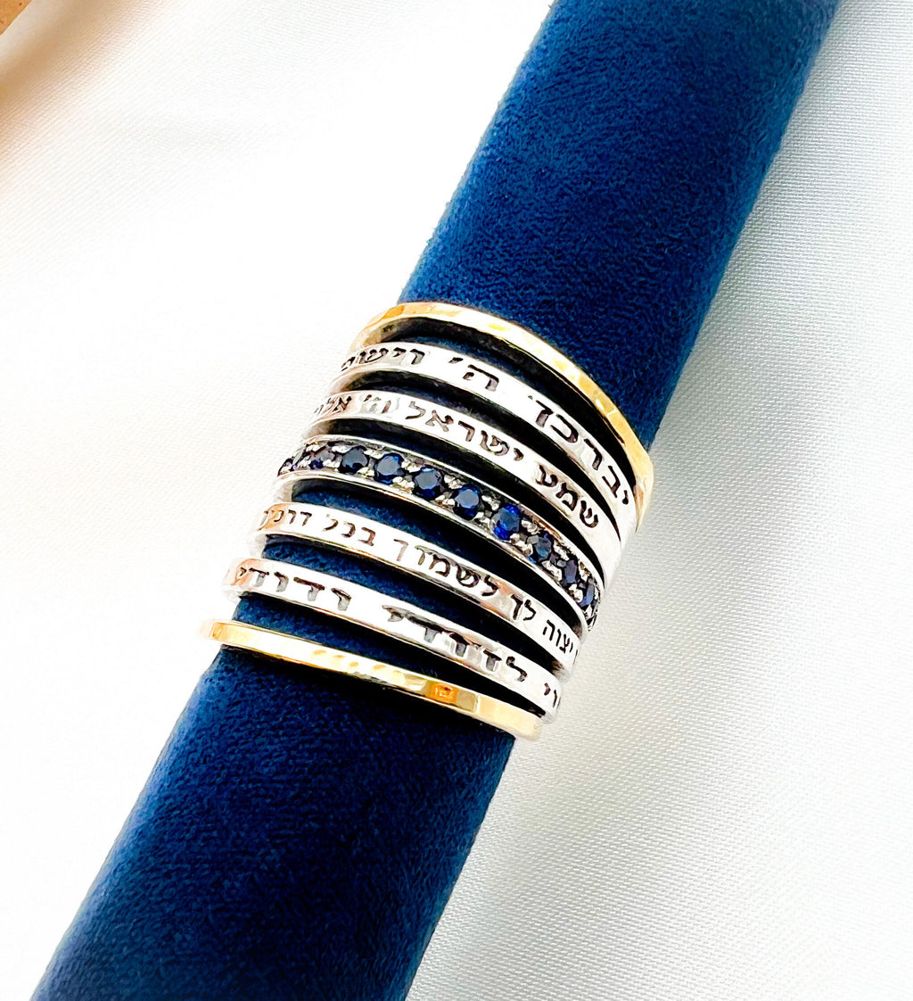 Blue Sapphire Ring with Beloved Inscription in 14k Gold and Silver
