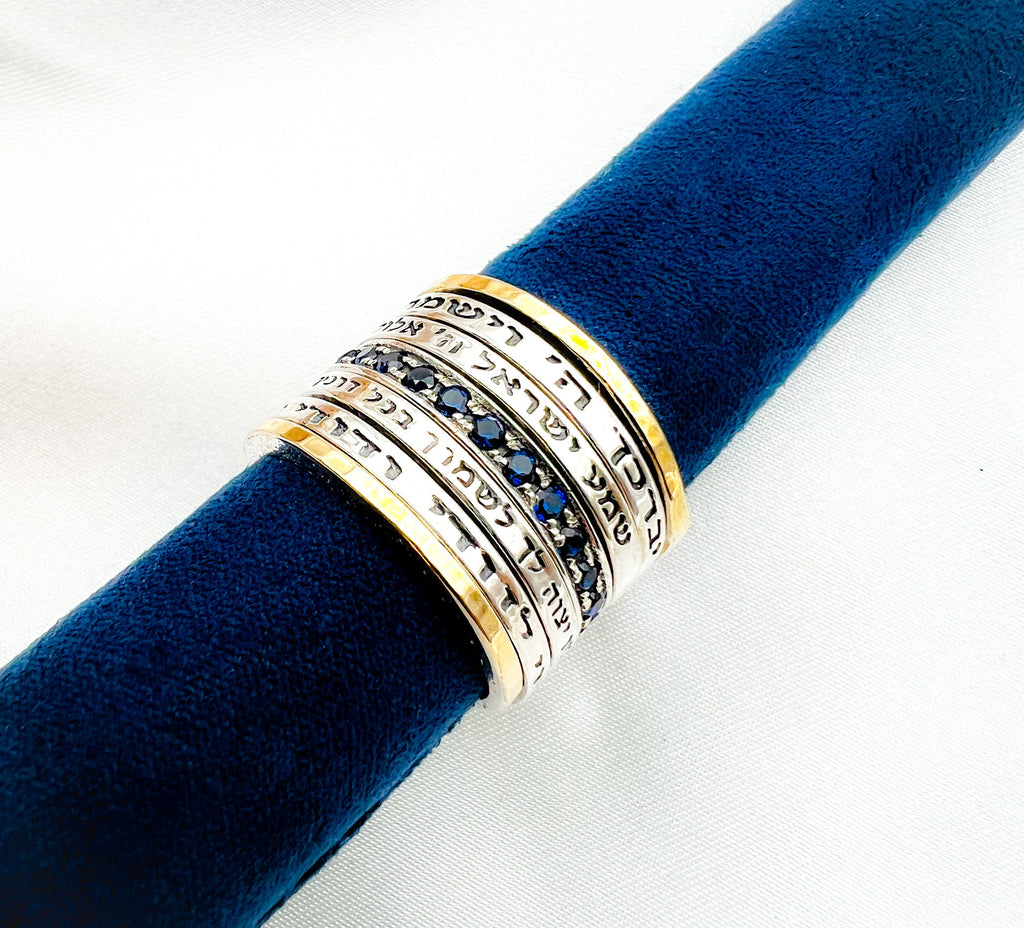 Blue Sapphire Ring with Beloved Inscription in 14k Gold and Silver