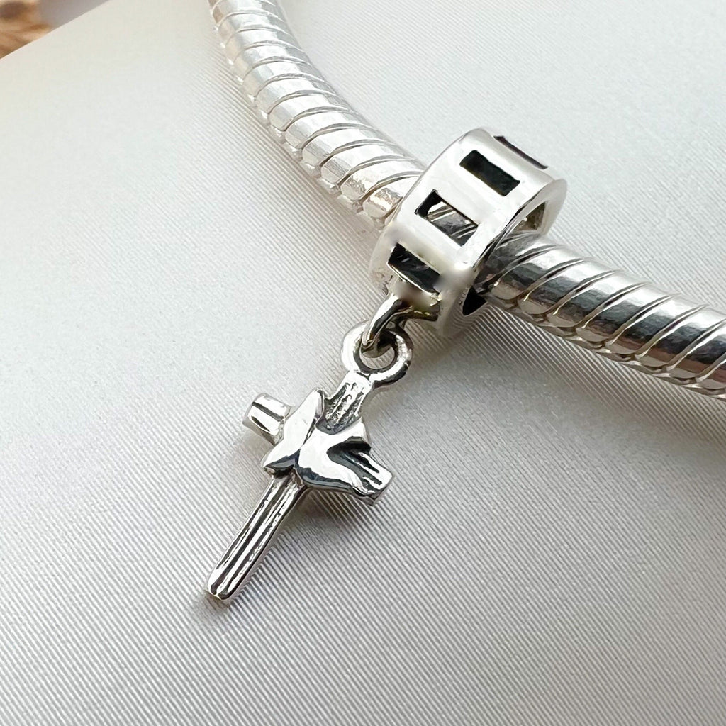 Holy Spirit Cross Charm in Sterling Silver 925 for Pandora Bracelets