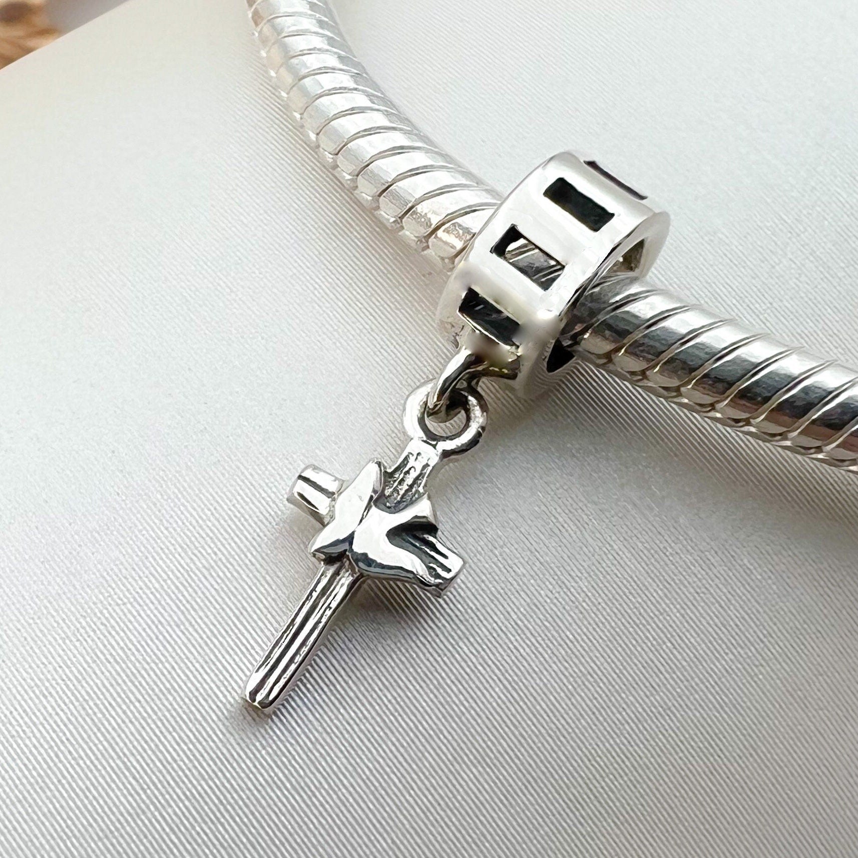 Holy Spirit Cross Charm in Sterling Silver 925 for Pandora Bracelets