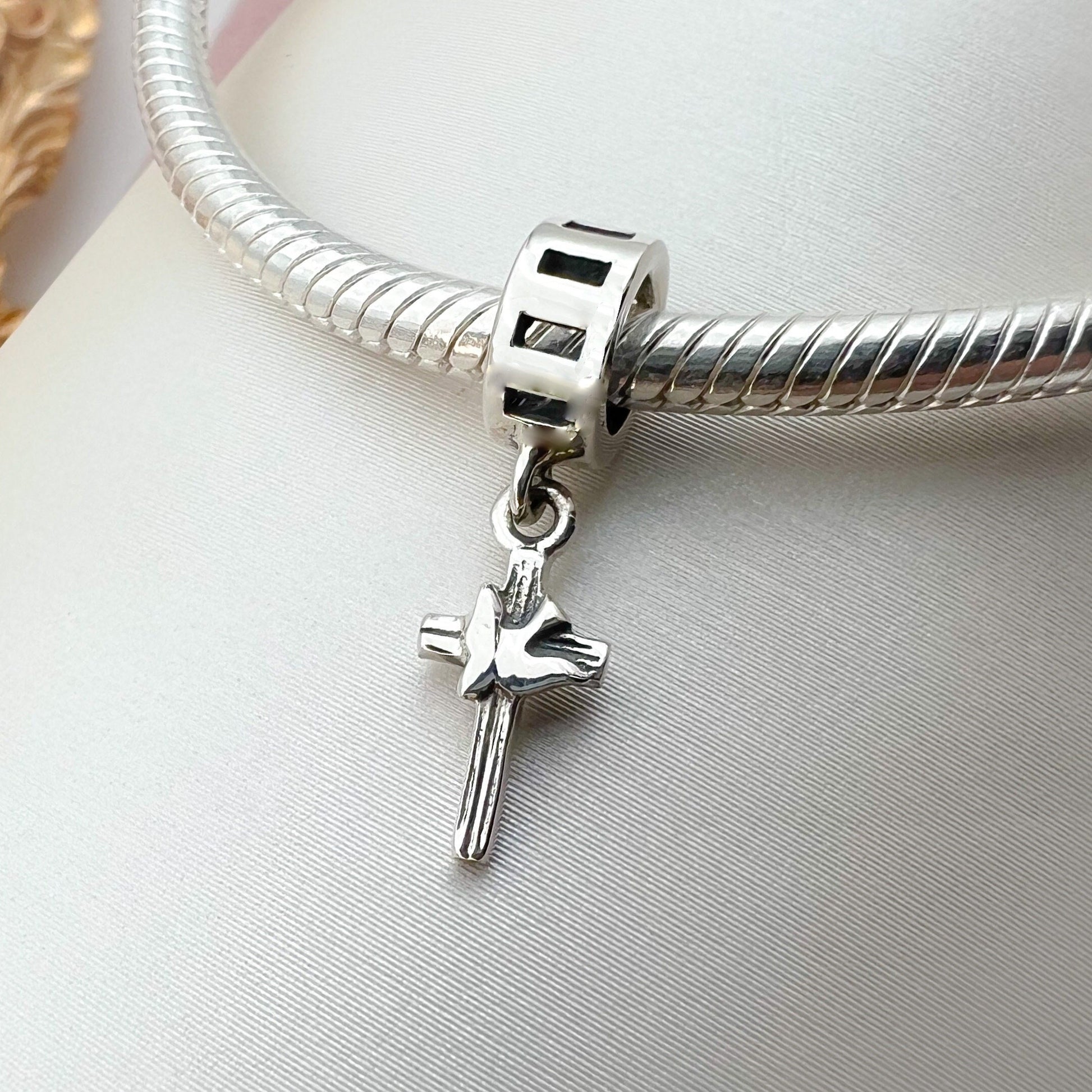 Holy Spirit Cross Charm in Sterling Silver 925 for Pandora Bracelets