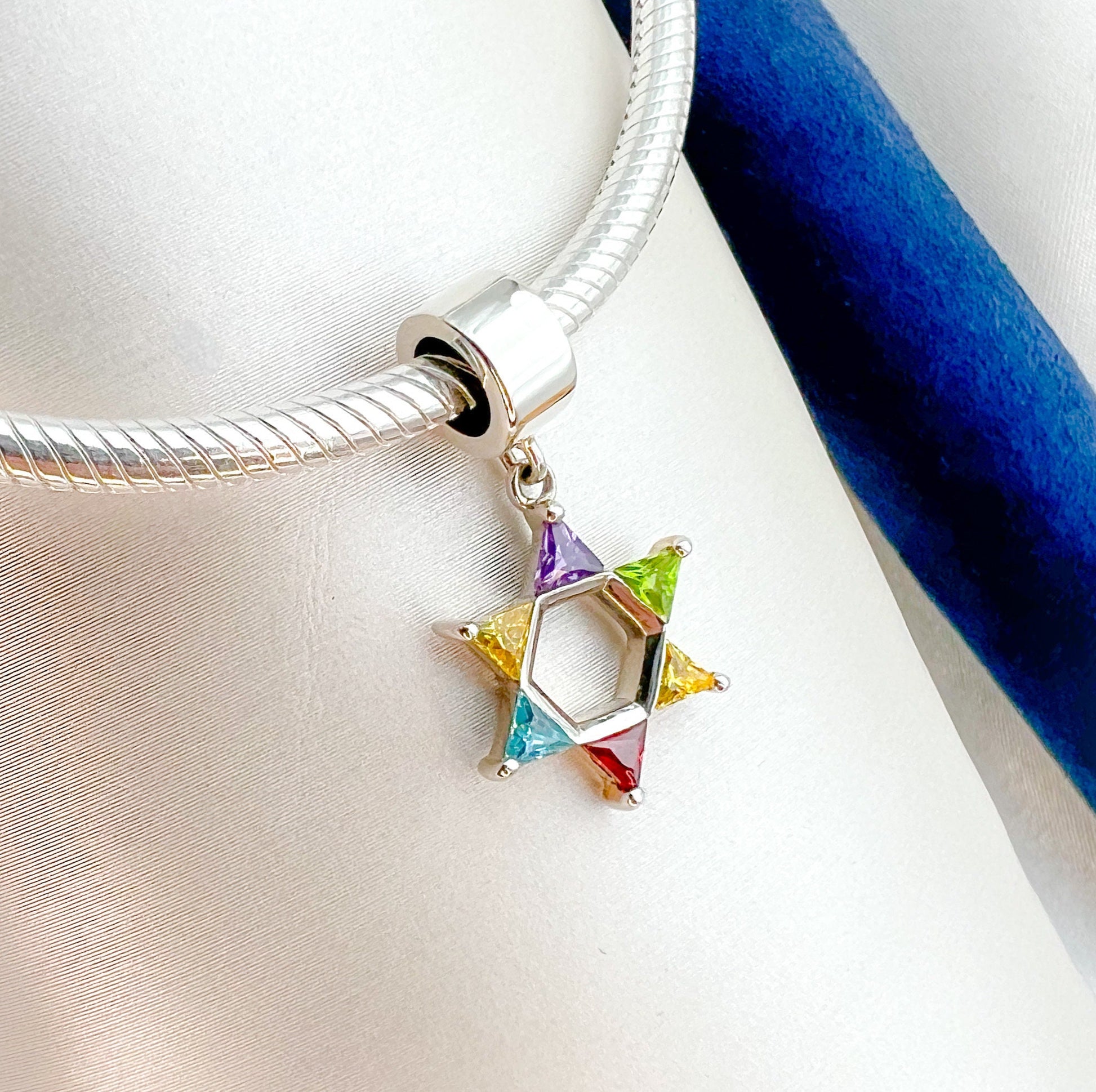 Silver David Star Charm with Colorful Stones for Pandora Bracelet