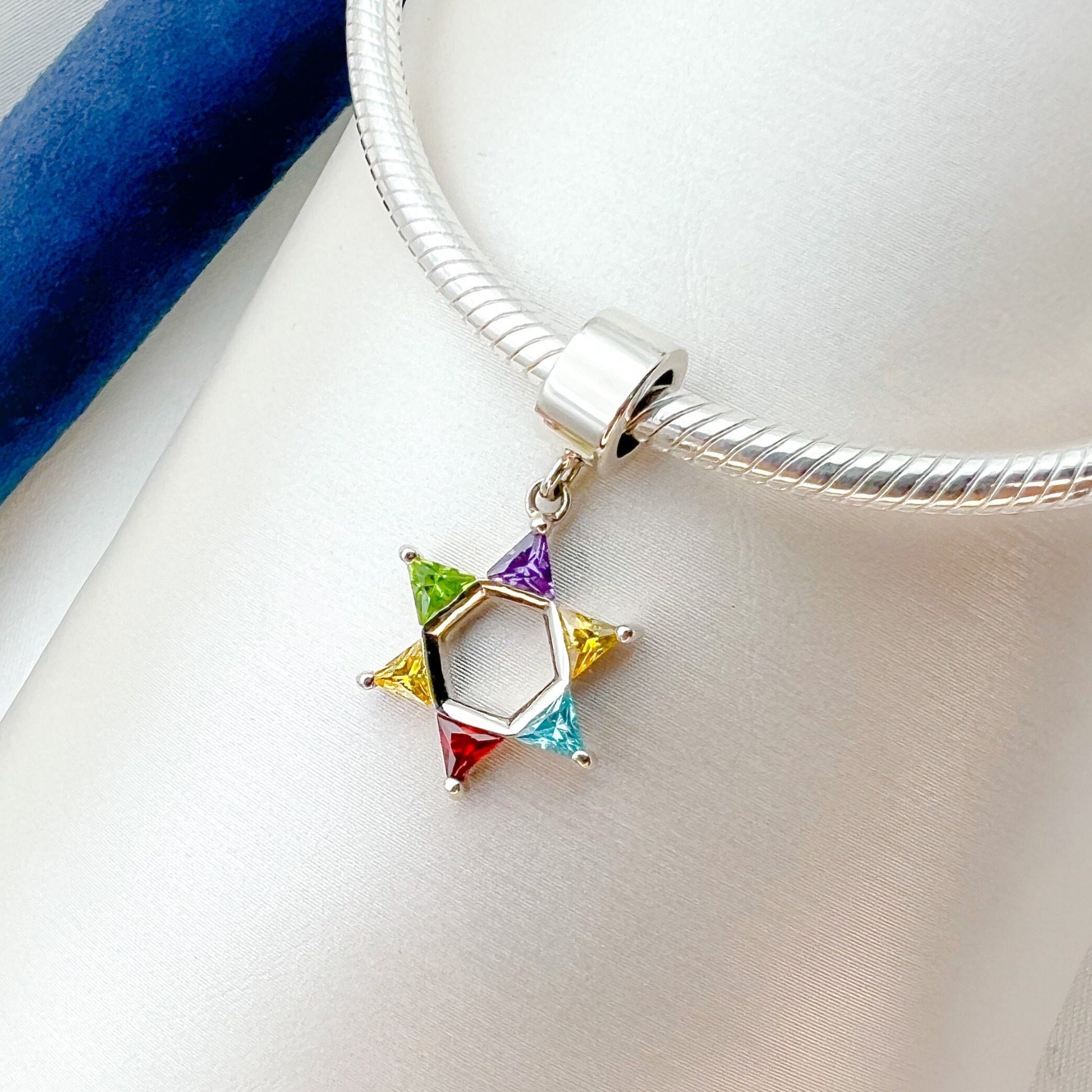 Silver David Star Charm with Colorful Stones for Pandora Bracelet