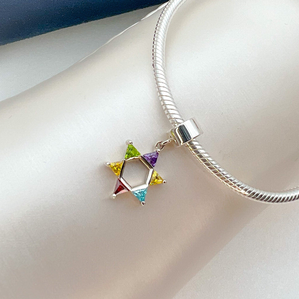 Silver David Star Charm with Colorful Stones for Pandora Bracelet