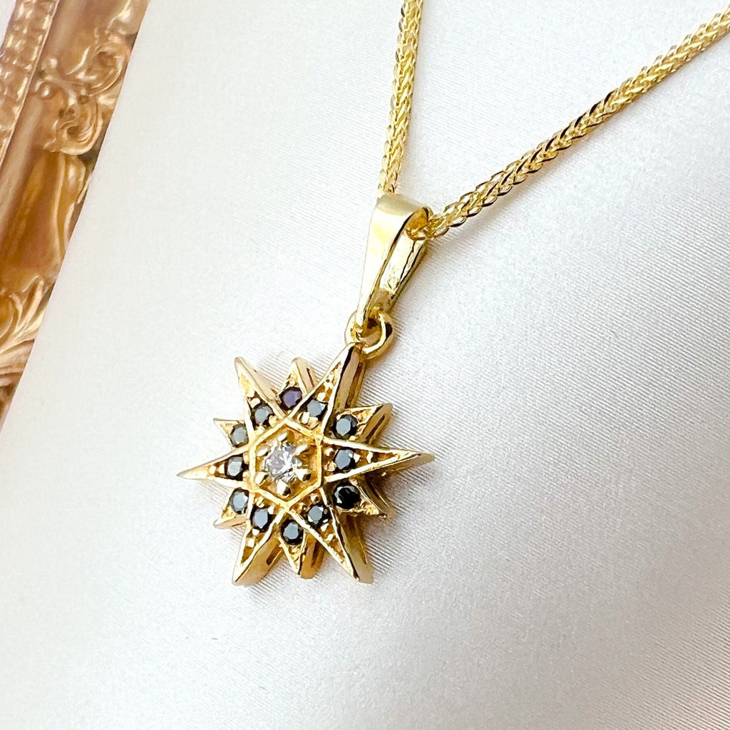 Star of Bethlehem 14k Gold Pendant with White Zircons and 14k Gold Chain